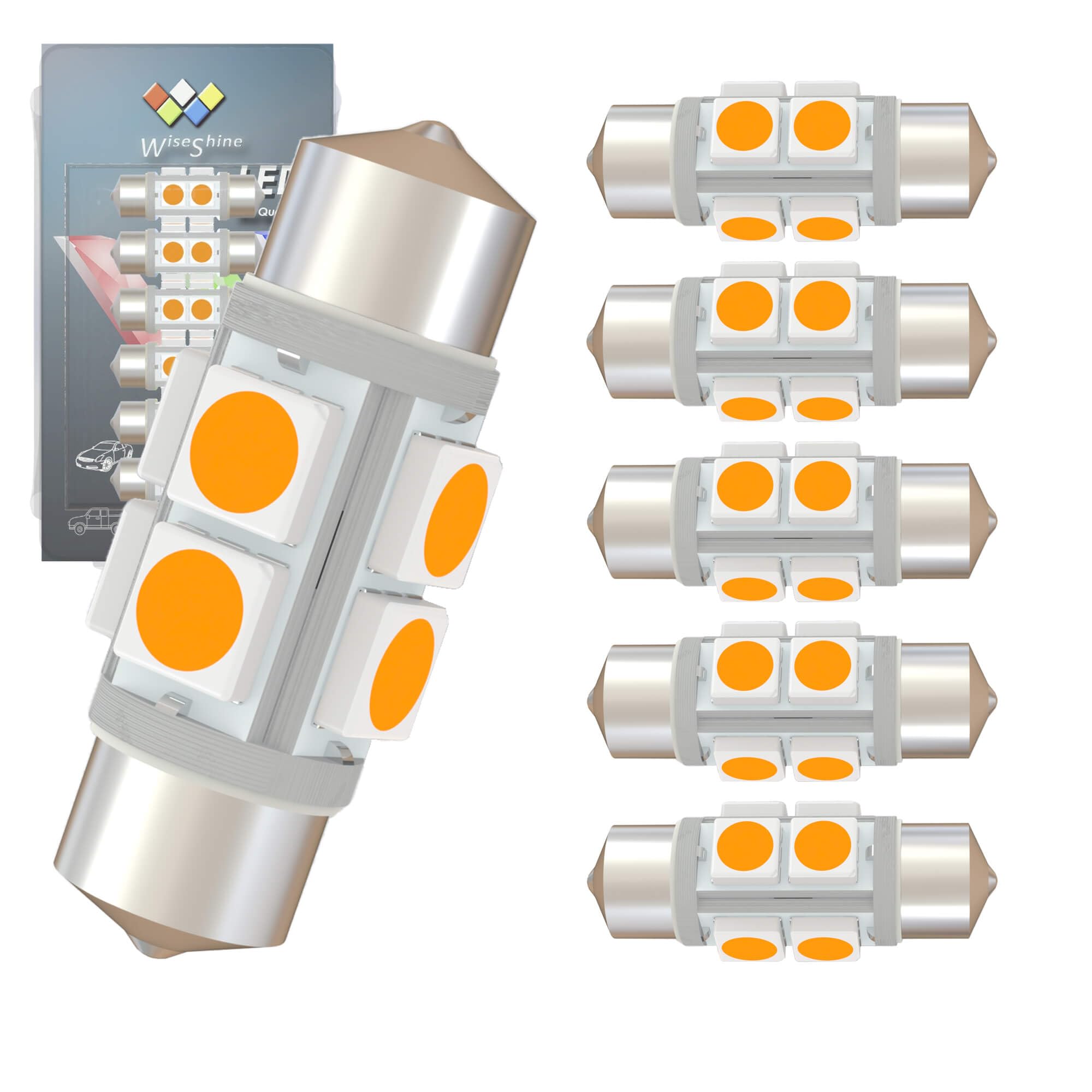 Wiseshine DC 24V 36mm Festoon LED Bulb,6418 LED Bulbs Gold Amber 6411 C5W 6423 for Truck Interior Dome Door Trunk Lights (Pack 6