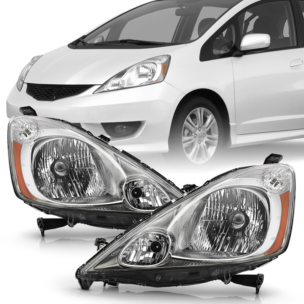 KEEKPO - For 2009 2010 2011 2012 2013 2014 Honda FIT Chrome Housing Headlights Headlamps Pair Set Replacement Left+Right