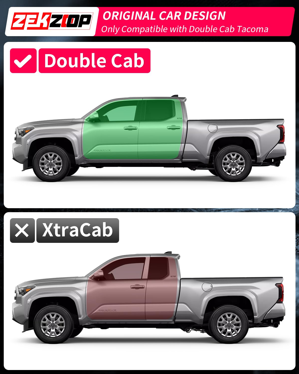 Zekzoop Visor Rain Guards Compatible with 2024 2025 Toyota Tacoma Front and Rear in-Channel Window Visors Wind Deflectors Weathe