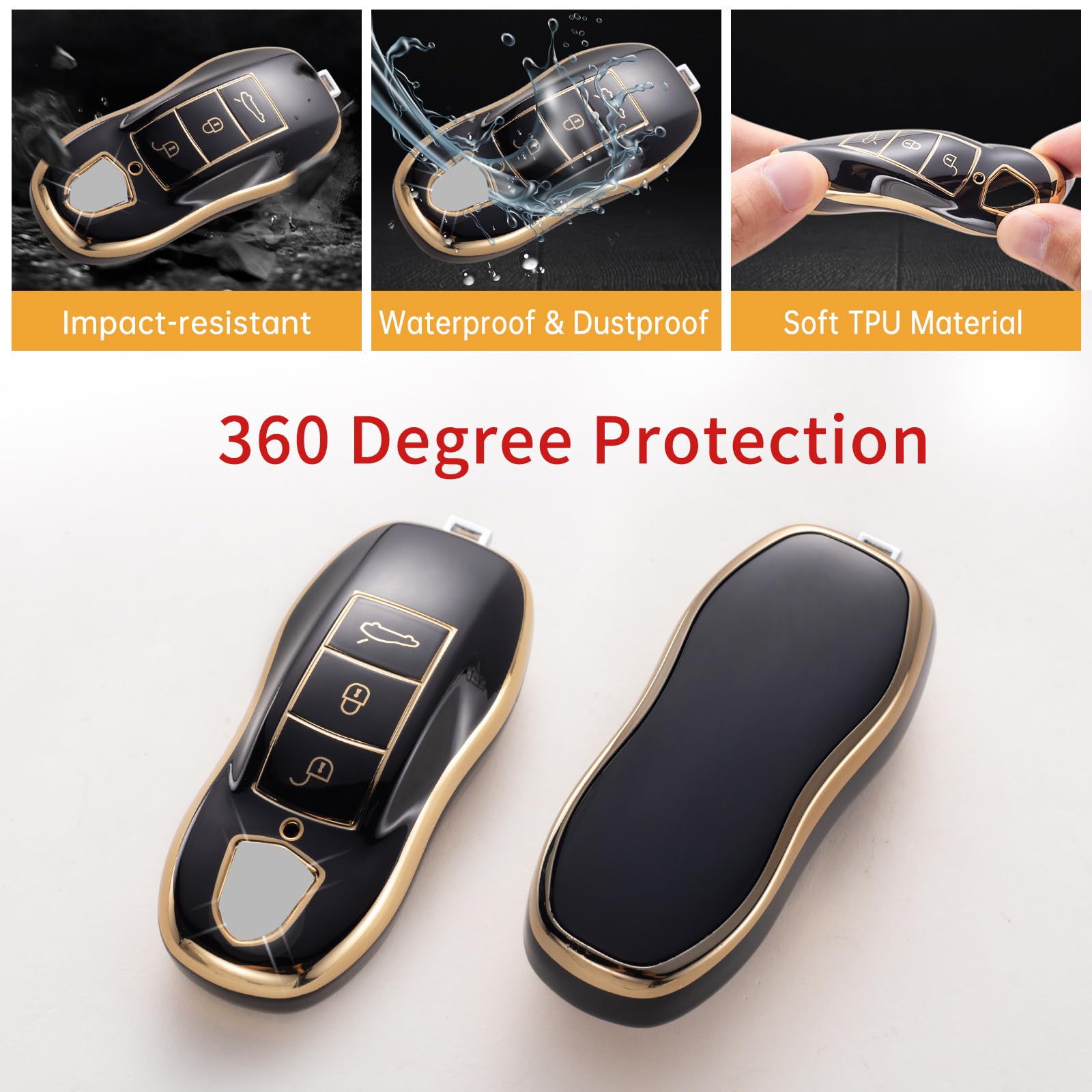 Gematay For Porsche Key Fob Cover With Keychain Lanyard, Soft Tpu Key Fob Protector Shell Compatible With Porsche Boxster Cayenn