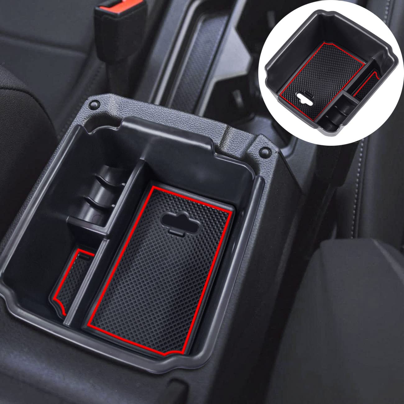 Tacorbo Center Console Organizer Compatible With 2022 2023 2024 Taos And 2018 2019 2020 2021 2022 2023 2024 Tiguan Accessories Armrest Secondary Storage Box, Interior Abs Insert Glove Box Tray,Red
