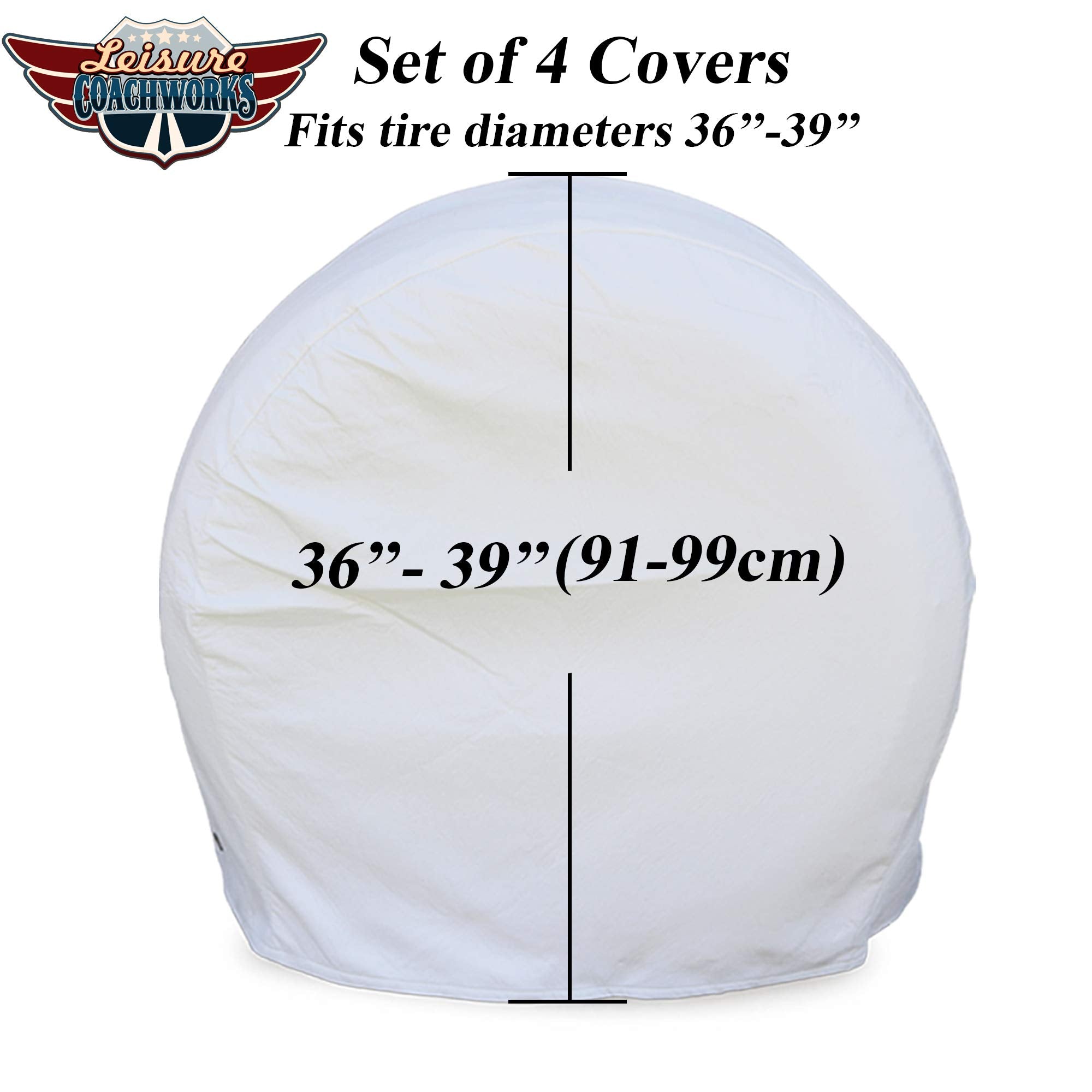Leisure Coachworks RV Tire Covers Set of 4, Waterproof Vinyl, Fits 36"-39", White