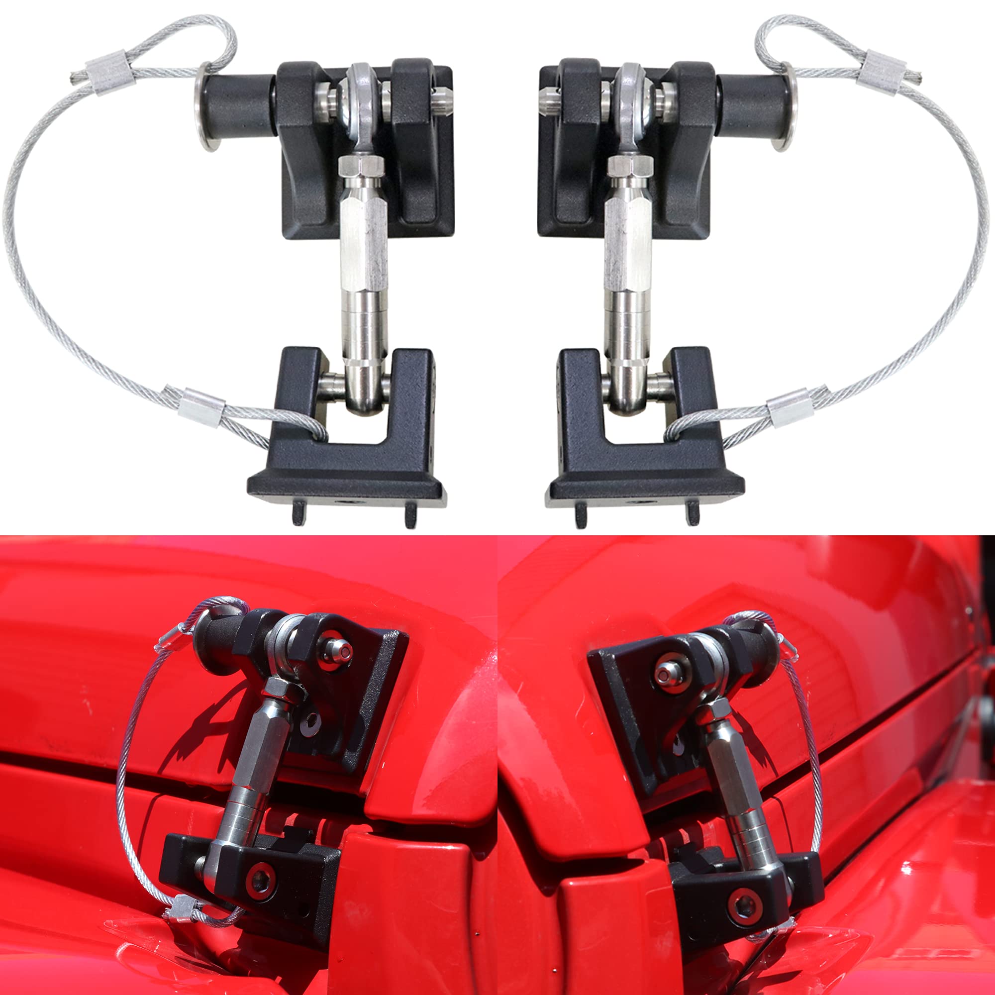 sukemichi JL Hood Latches for Jeep Wrangler & Gladiator JT, Locking Aluminum, 2018-2025, Eliminates Hood Flutter, 1 Pair