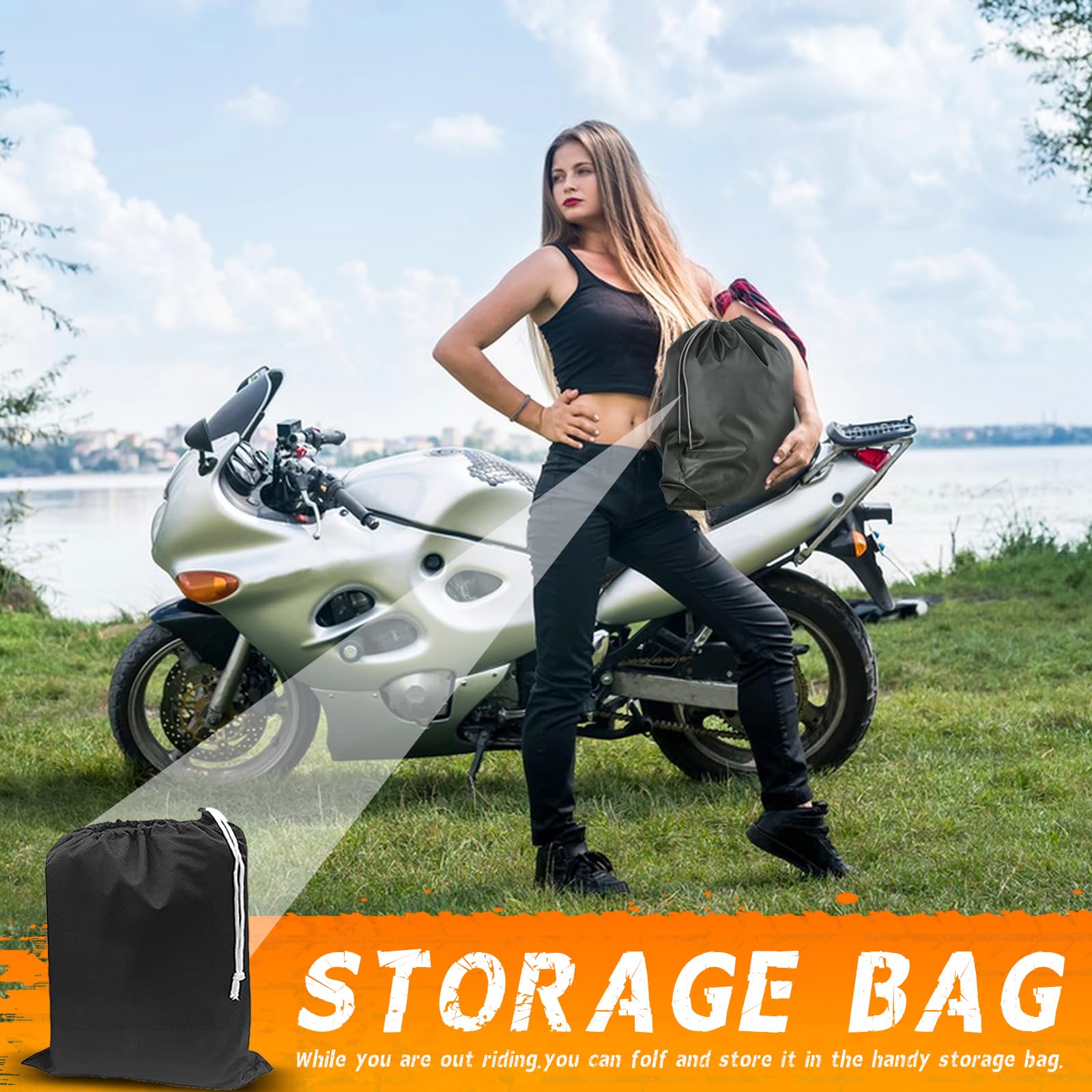 Tokept Motorcycle Cover All Season Universal Waterproof Sunscreen Outdoor Protection with Lock-Holes & Storage Bag Fits up to 11
