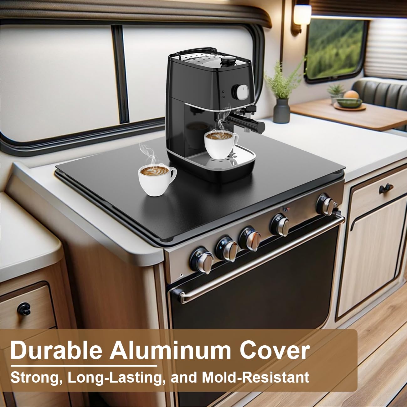 Aluminum RV Stove Top Cover & Gas Burner Board - Dual Non-Slip Design, Essential Camper Kitchen Accessory for Space Optimization