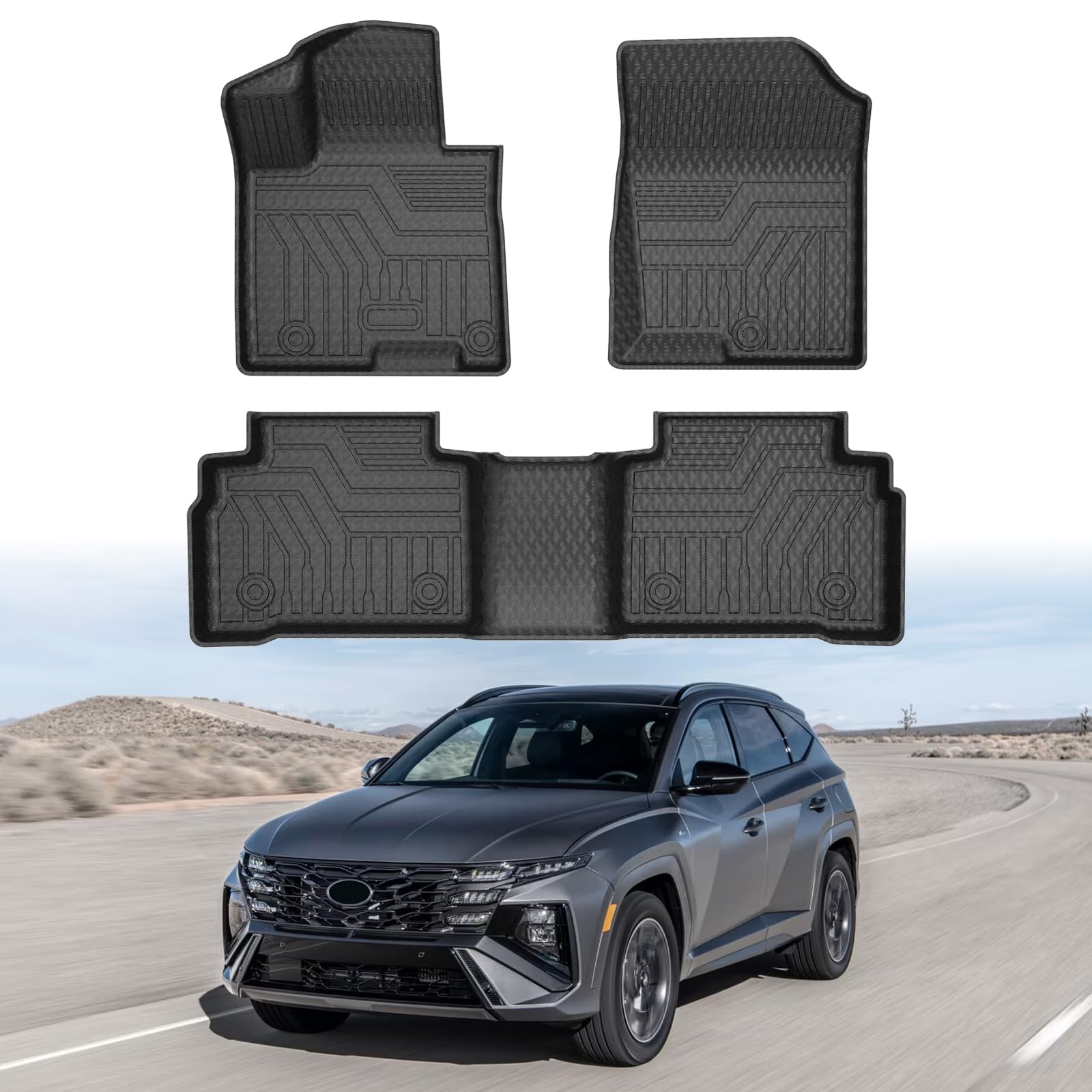 Mixsuper Floor Mats for Tucson 2022-2026 (Not for Hybrid Models & PHEV) All Weather Floor Liners 1st and 2nd Row Set Black