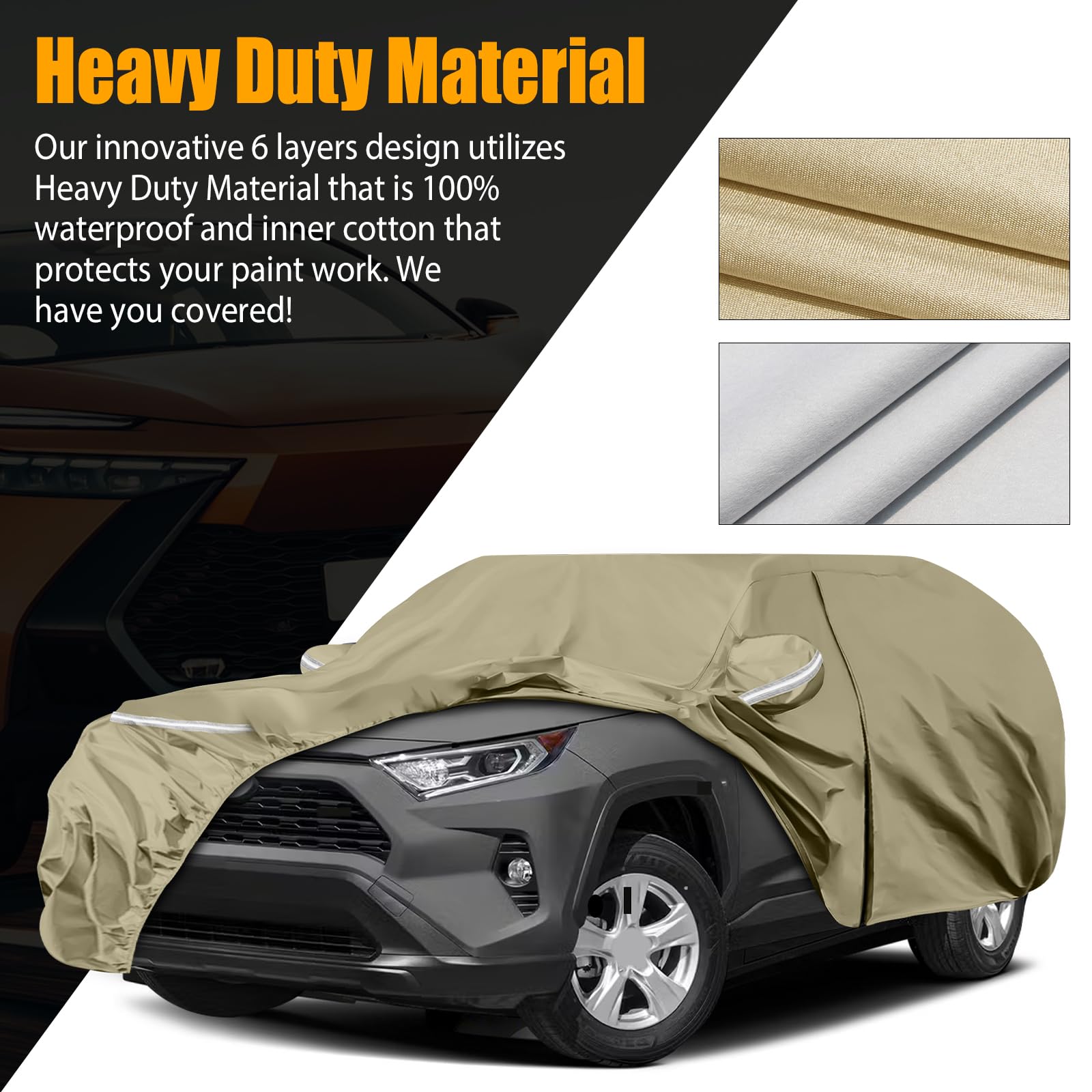 Waterproof Car Covers Replace for 2013-2025 Toyota RAV4, Multilayer Heavy Duty with Cotton Liner All Weather Car Cover with Zipp