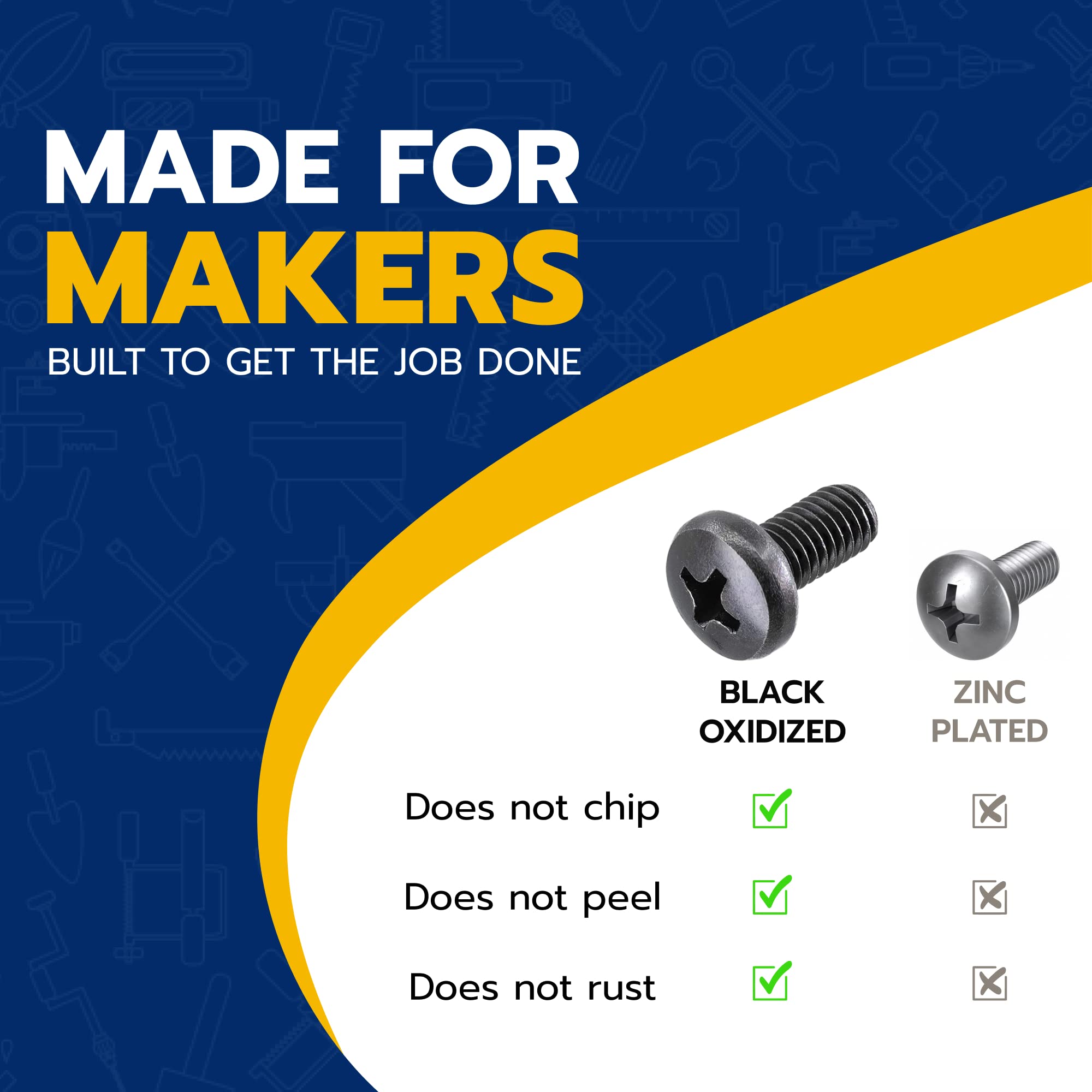 MAKERS BOLT Black License Plate Screws, Stainless Steel, M6-1.0 x 10mm, Pack of 4