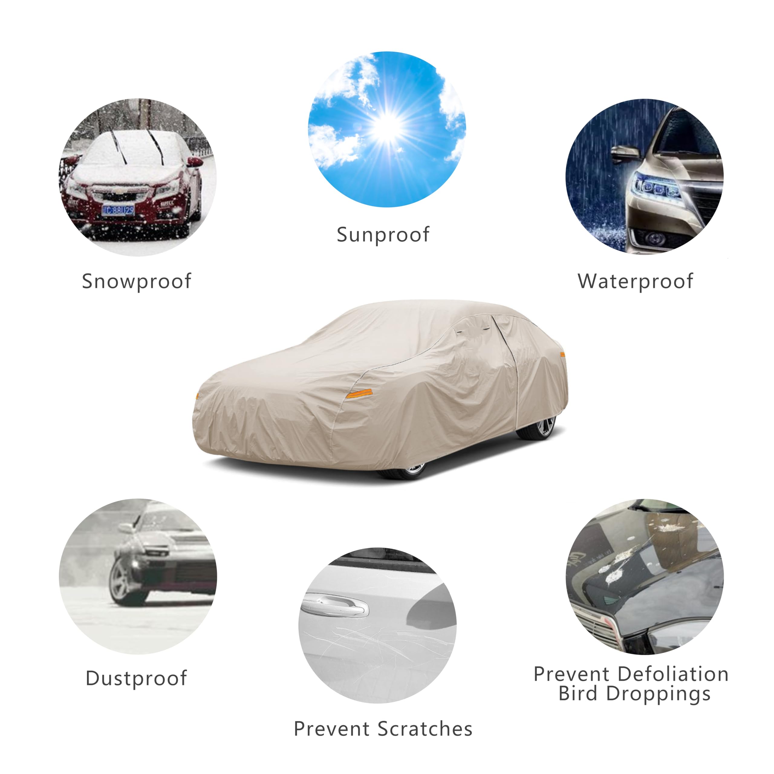 JURMON Heavy Duty Outdoor Car Cover for Chevy Silverado - Custom Fit, Waterproof, Windproof, Brown, Model L