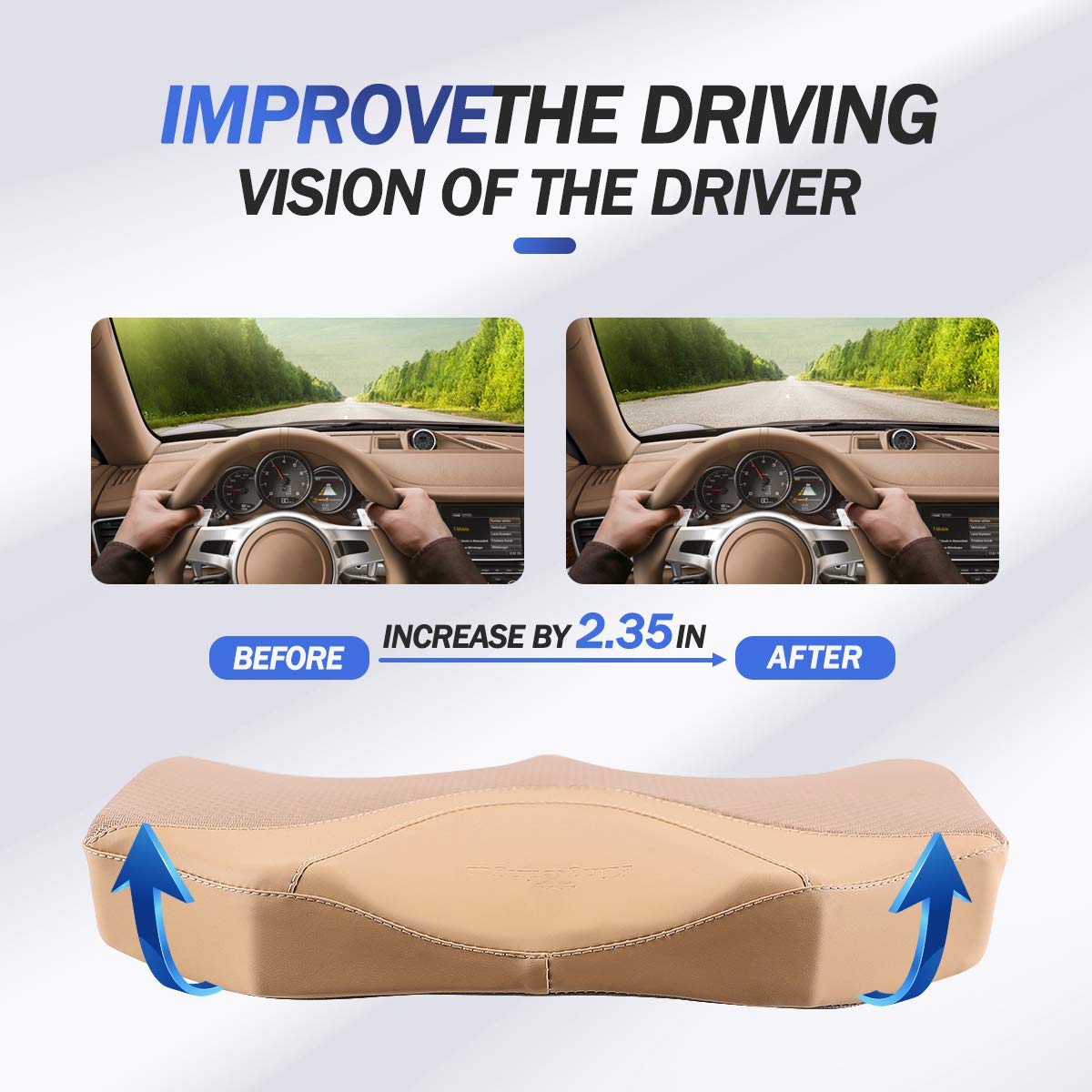 Kingleting Car Seat Cushion, Comfortable Memory Foam Cushion For Driving, Auto Heightening Wedge Cushion For Sciatica Tailbone P