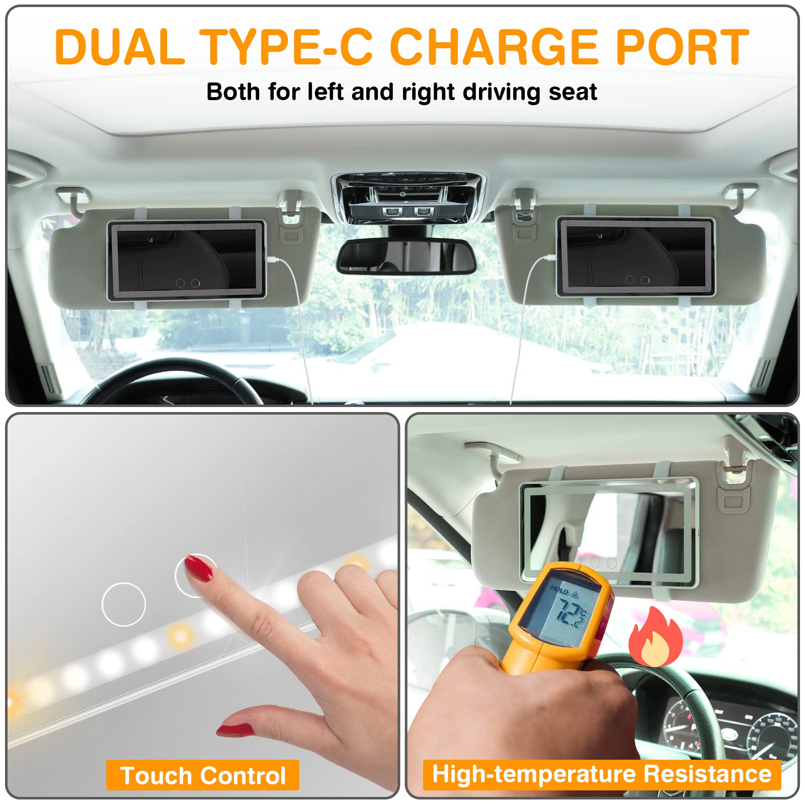 Car Vanity Mirror, Rechargeable Makeup Car Visor Mirror, 60 Leds & 3 Light Modes, Visor Vanity Mirror With Touch On Screen, Shading Cosmetic Mirror, Universal Vanity Mirror For Car Truck Suv(White)