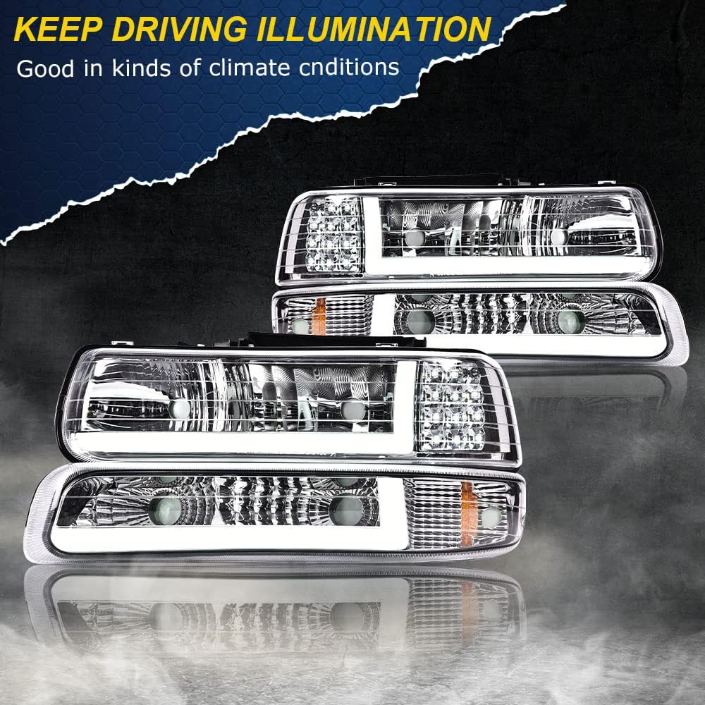 G-Plus Led Drl Headlights, Compatible With 1999-2002 Chevy Silverado 1500 2500/2001-2002 Silverado 1500Hd 2500Hd 3500, Driver Si