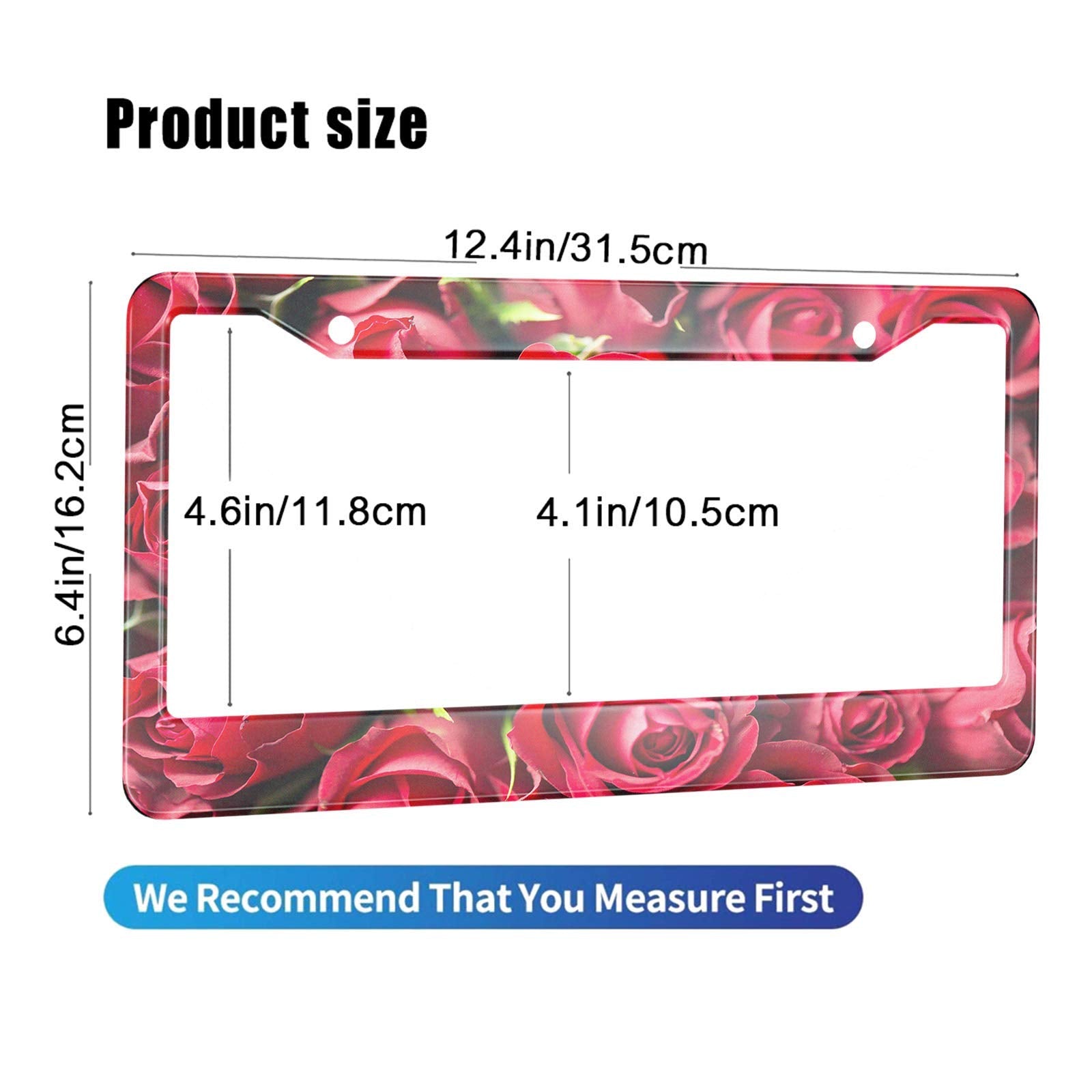 HOSNYE Red Rose Flower License Plate Frame Natural Texture of Love Metal License Plate Cover Front Plates Frames Car Tag Frame f