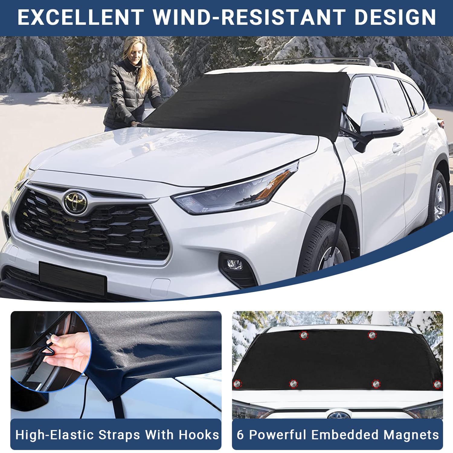 Windshield Cover for Ice and Snow, Car Windshield Snow Cover, Thicken Windshield Frost Cover Waterproof Windshield Snow Ice Cove
