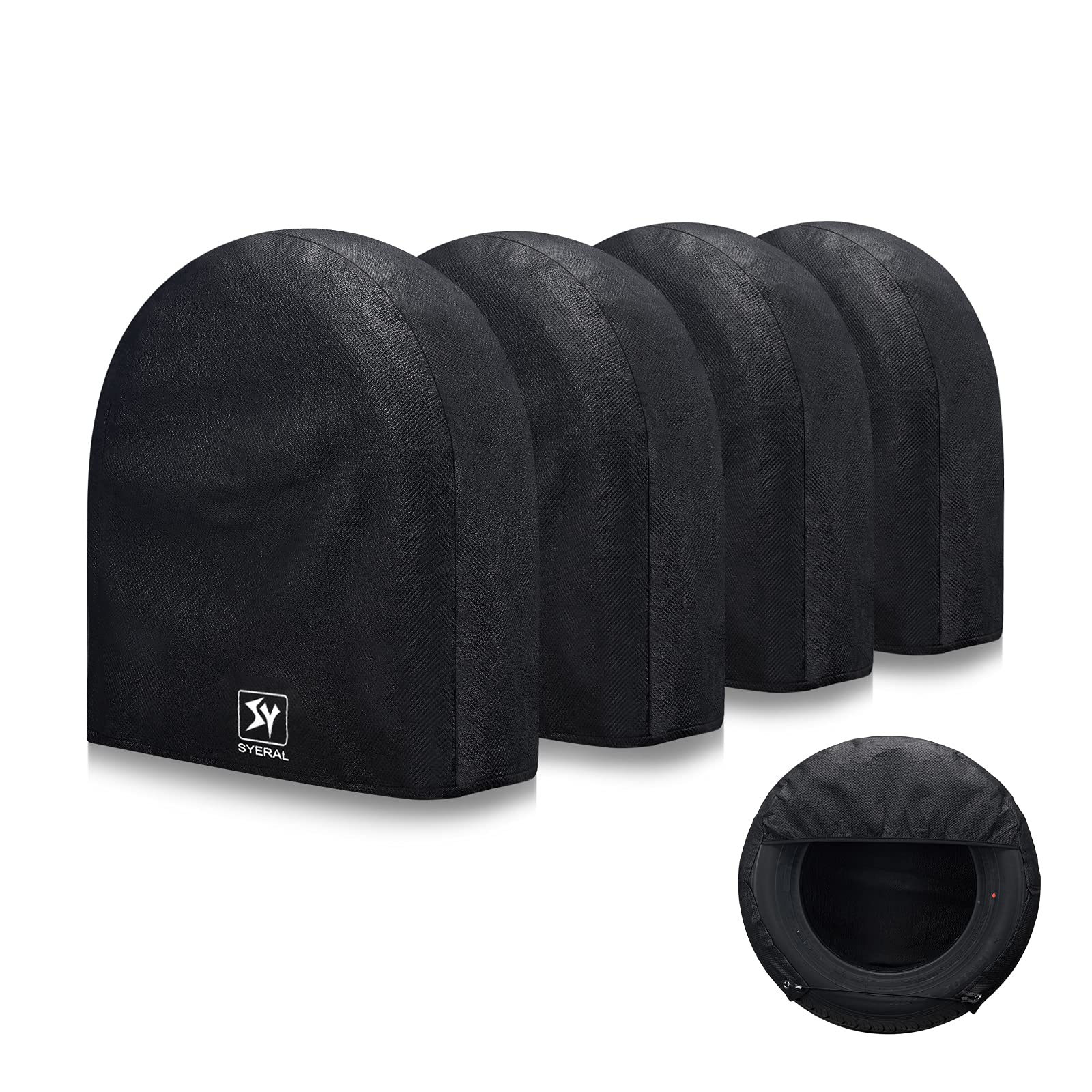 Syeral Tire Covers Set Of 4,Upgraded 5 Layer Nonwoven Rv Wheel Covers, Waterproof Anti-Uv Snow Sun Rain Tire Protectors Covers For Trailer,Camper,Rv,Truck,Suv,25-27Inch(S) Balck