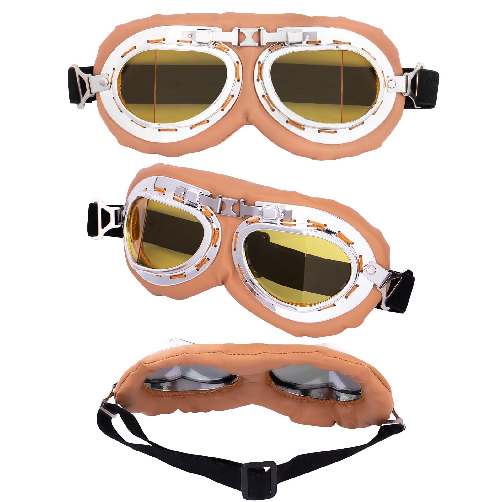Peicees Vintage Helmet Goggles Motorcycle Goggles Bike Motorcross Pilot Goggle, Copper Silver-Amber