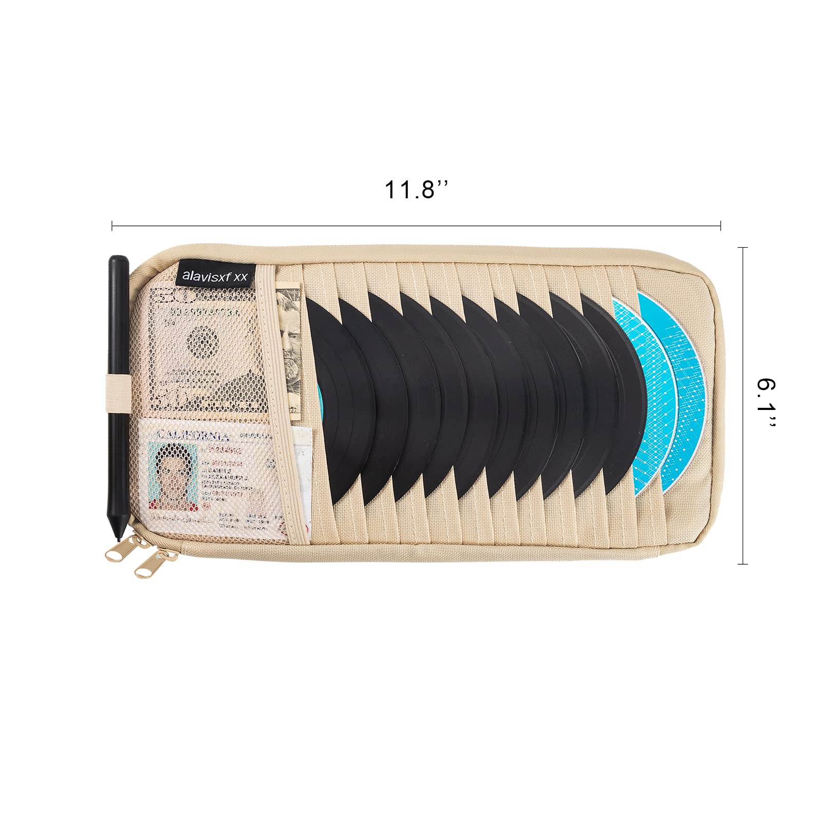alavisxf xx Car CD Holder - Large Capacity Visor Organizer with 12 Sleeves, Mesh Pocket, Pen Holder, Apricot, 12.6 x 6 x 0.2 inches