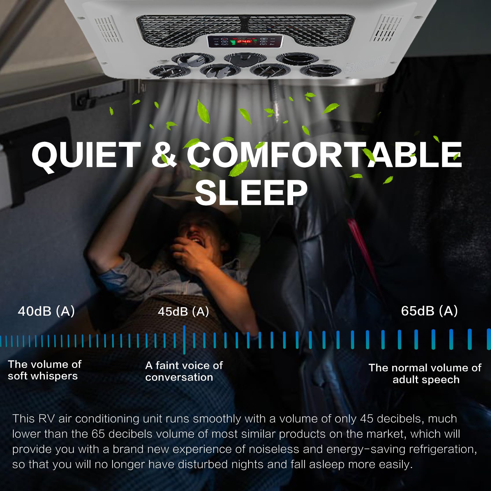 48V - 72V RV Air Conditioner 8530 BTU Non-Ducted, 45dB 2-in-1 RV Rooftop Air Conditioner for Heater and Cooling, Easy-to-install