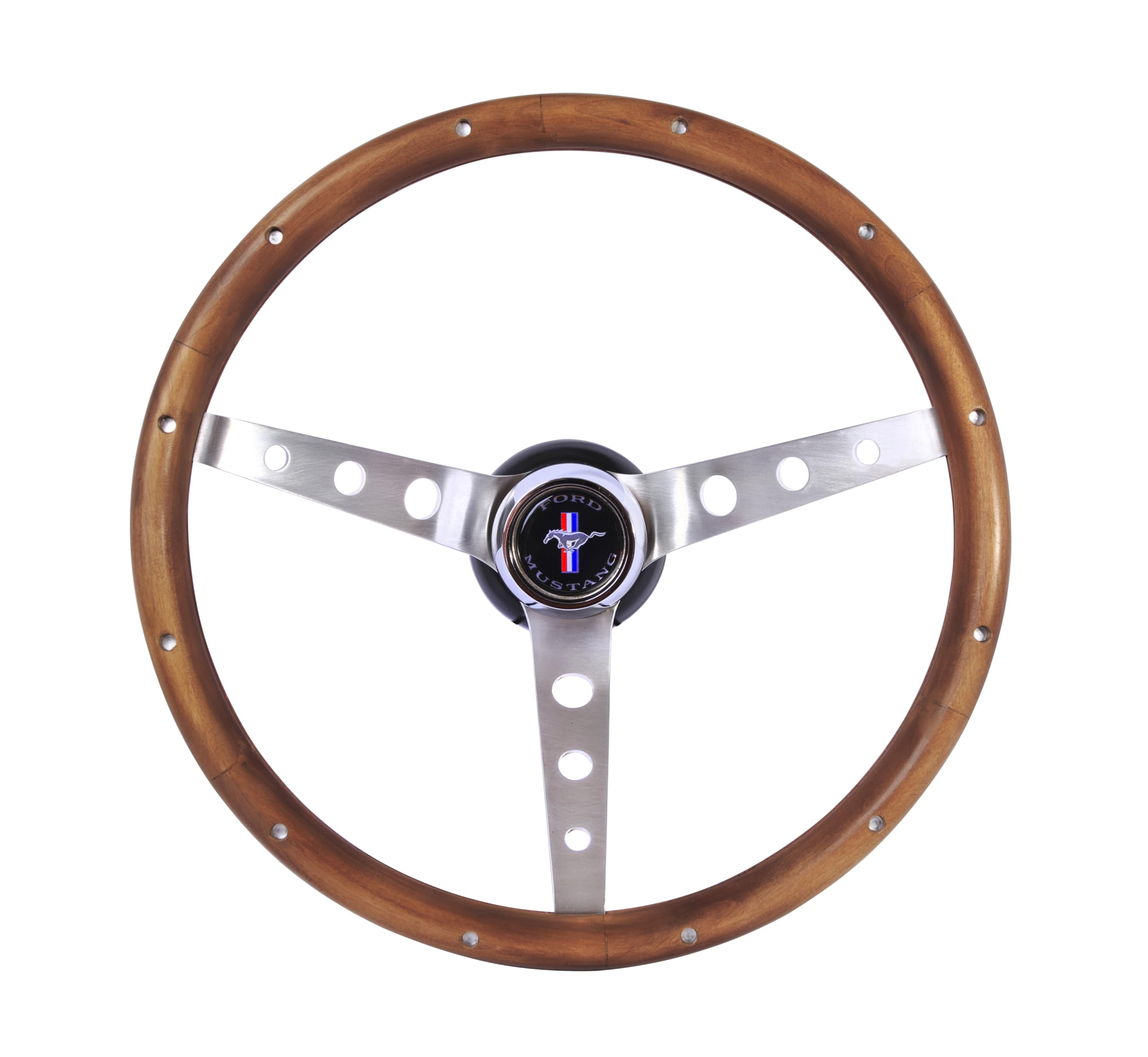 Grant 963 Mustang Steering Wheel - Wood Grain, Stainless Steel, Classic Design