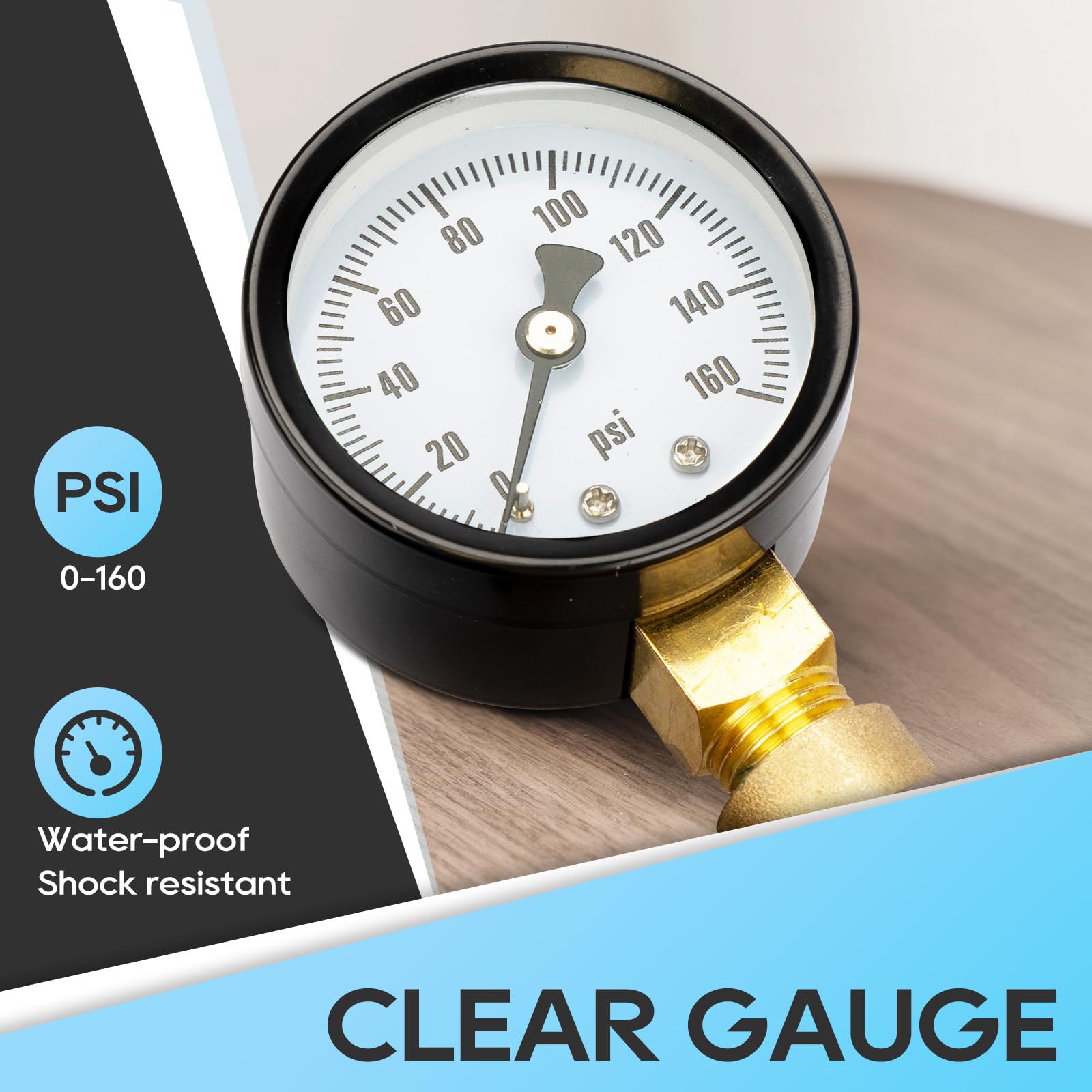 RVGUARD RV Water Pressure Regulator Valve, Adjustable Brass Reducer with Gauge & Inlet Screen Filter, Model RGWPR-H