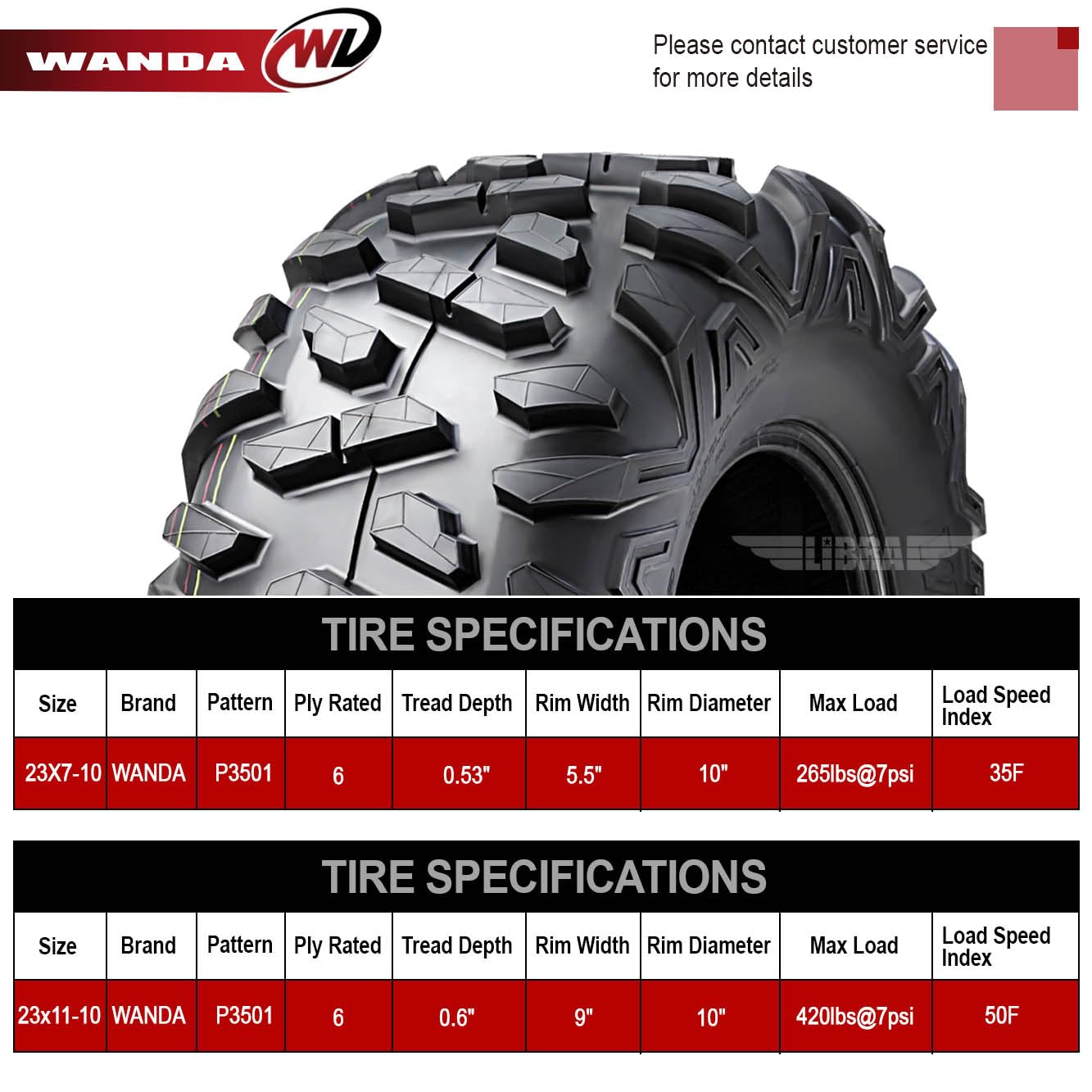 Full Set Wanda Atv Tires 23X7-10 23X7X10 & 23X11-10 23X11X10 Bighorn Style …