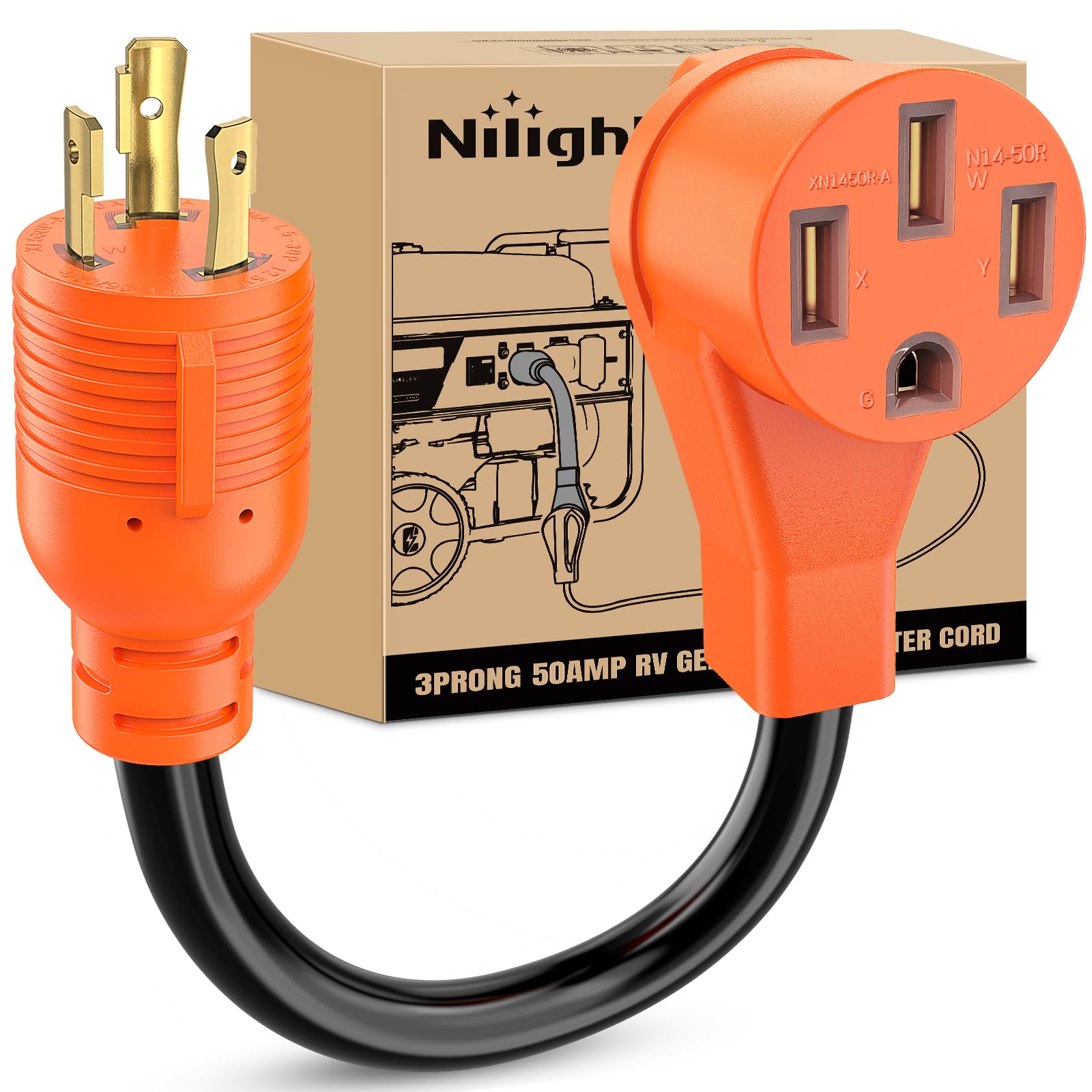 Nilight Rv Generator Adapter Cord 30 Amp To 50 Amp 3 Prong Pure Copper Heavy Duty Twist Lock Male Plug 10 Gauge Wire L5-30P To 1