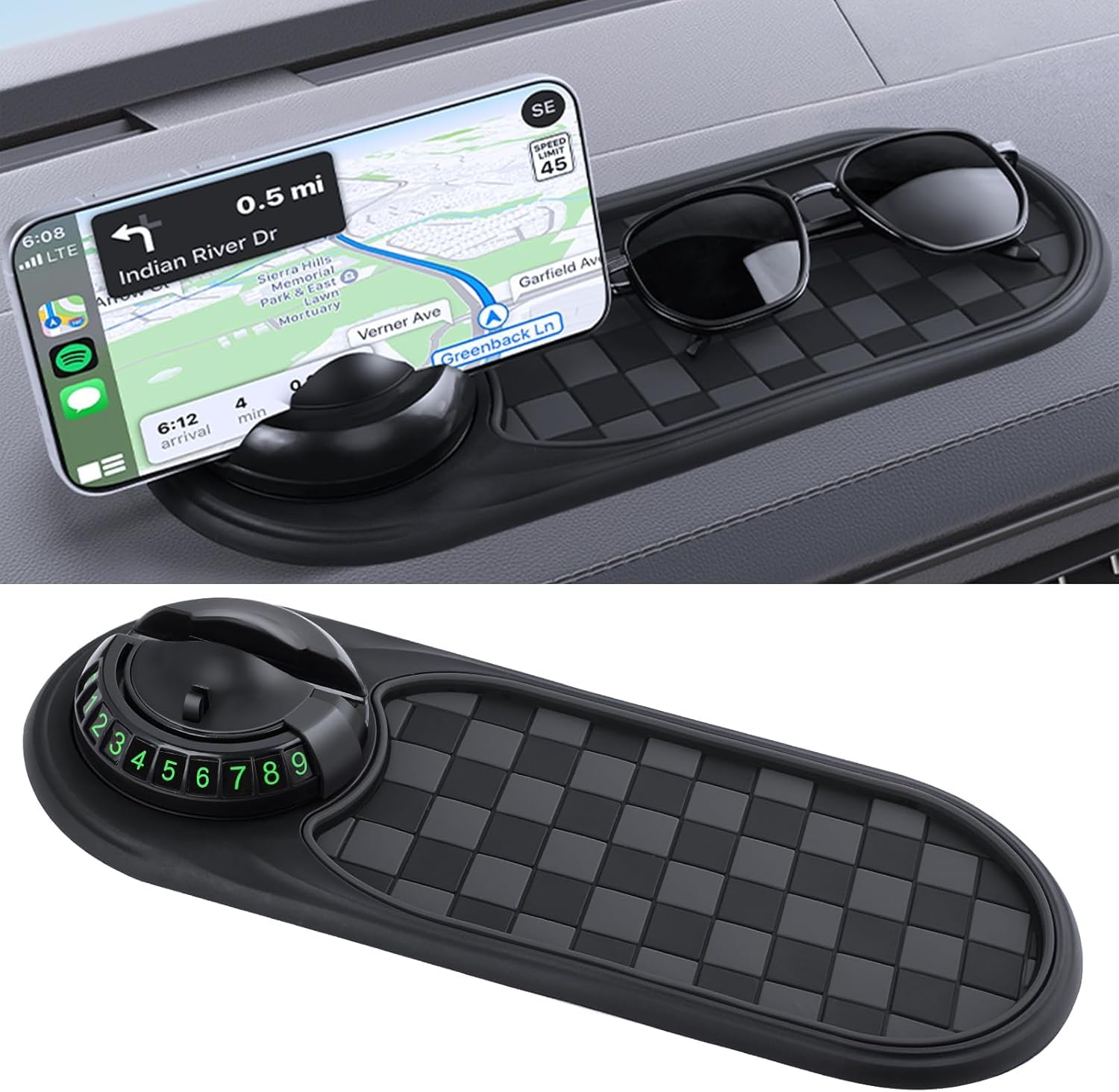 Vaiwenta Multifunction Car Anti-Slip Mat Auto Universal Phone Holder, Rotatable Anti Skid Car Dashboard Pad with Temporary Parki