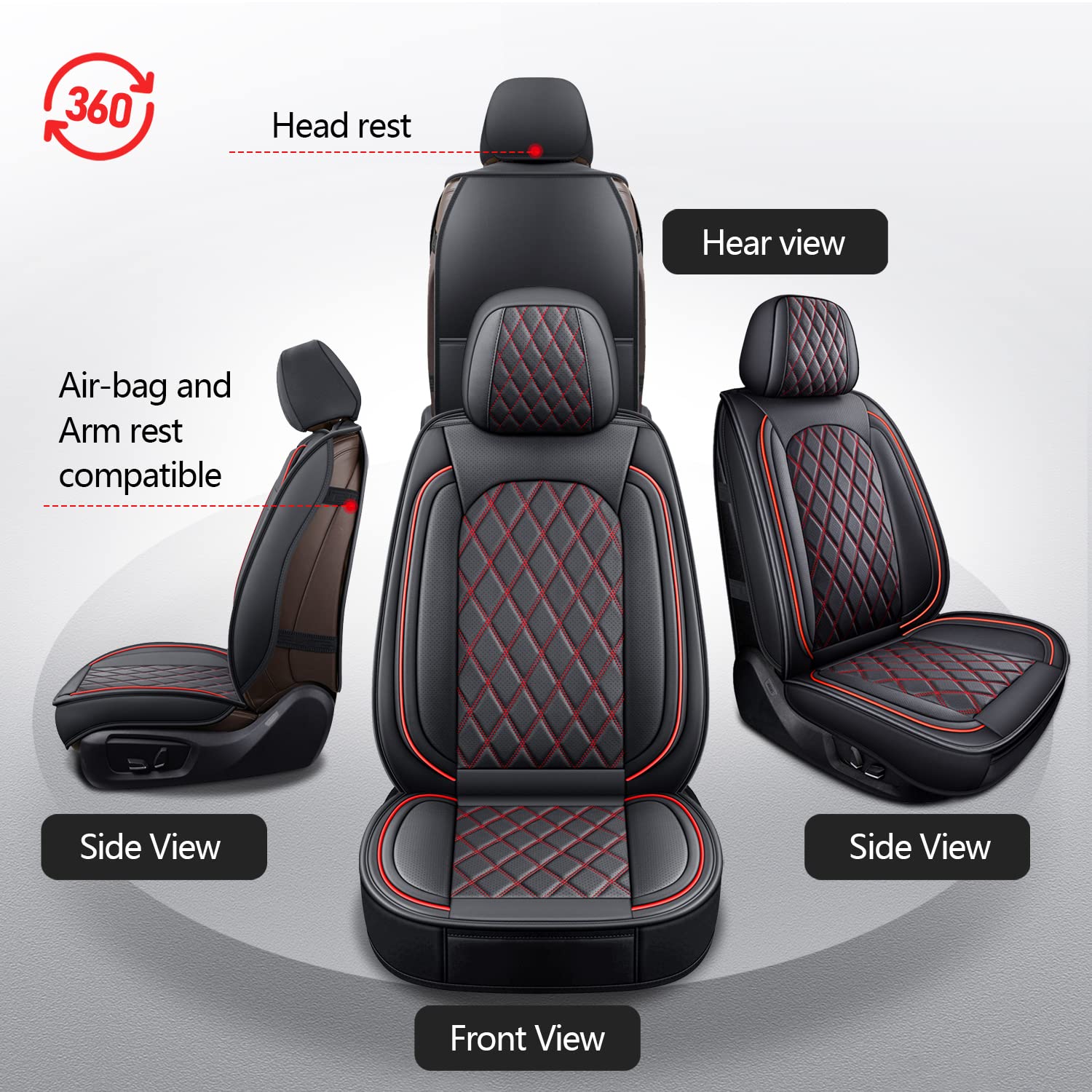 MIROZO Dodge Ram Seat Covers Full Set, Waterproof Leather, Black and Red, Fit 2009-2025 Ram 1500 2500 3500, Model 175204