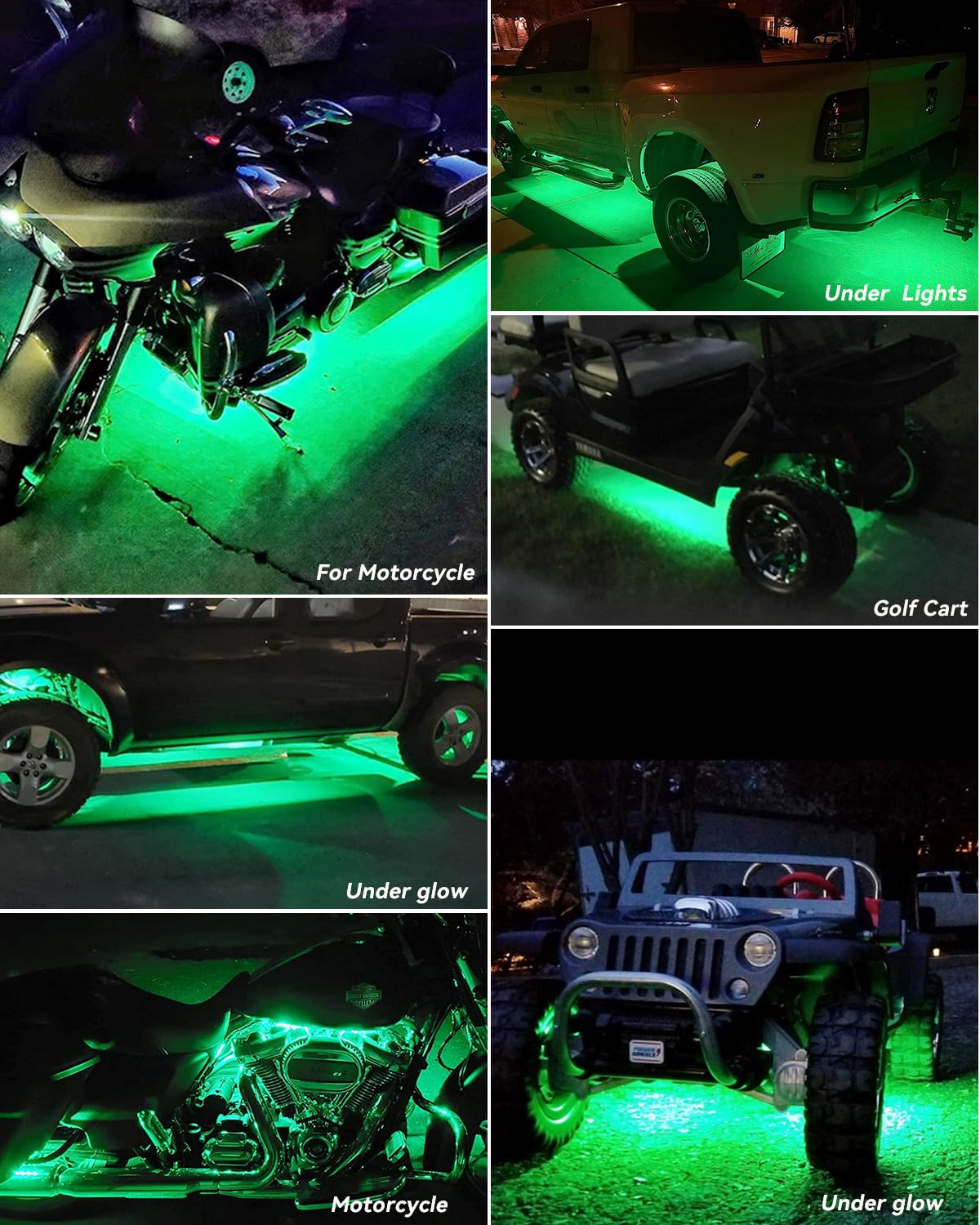 Keiurot Car LED Strip Lights 32CM Waterproof Green 12V 5050 18SMD - Pack of 4 for Cars, Motorcycles, Golf Carts, Marine Use