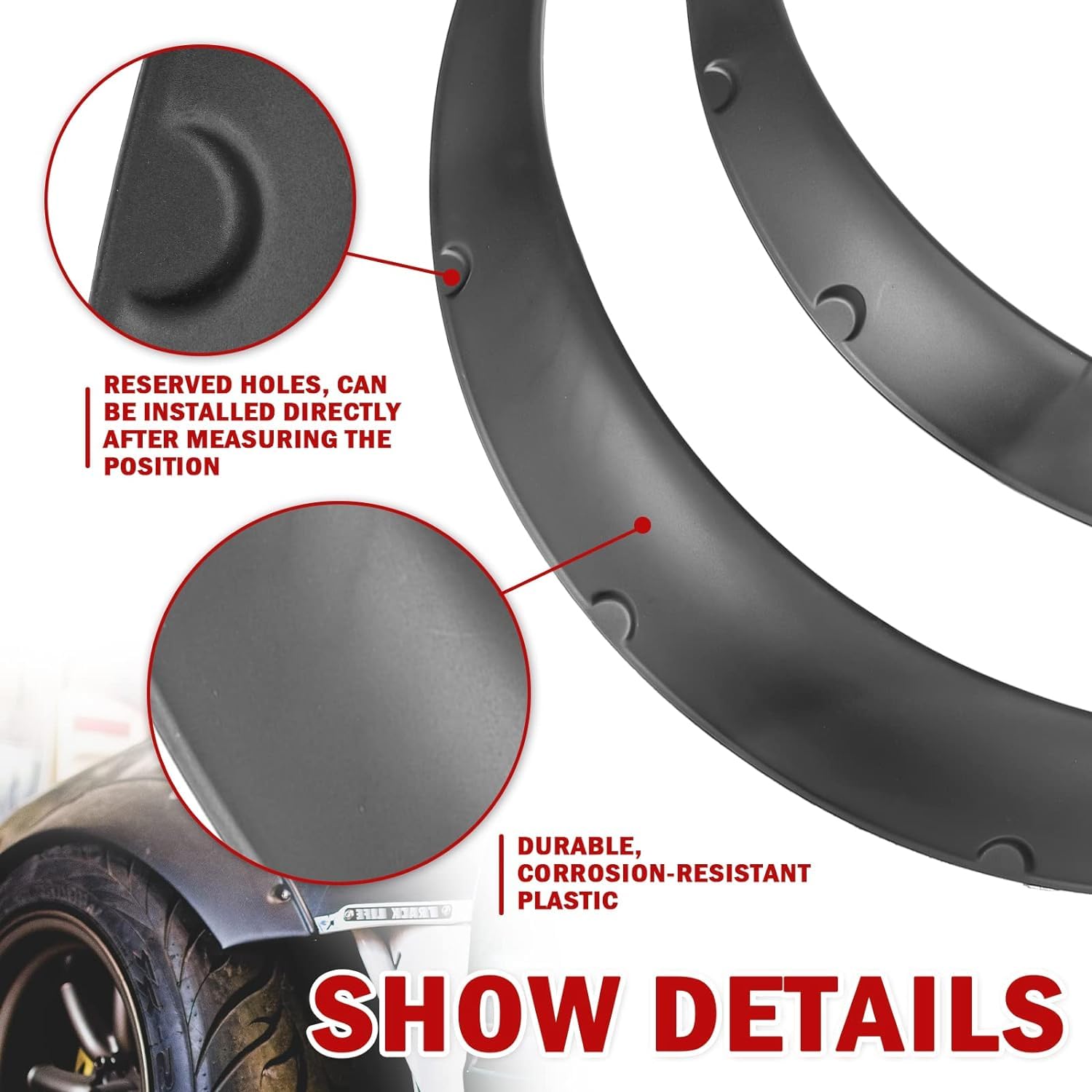 Blackhorse-Racing 4Pcs 780Mm+840Mm Universal Fender Flares Flexible Wide Body Car Kit Wheel Arches 2.25''/2.5'', Pack Of 4
