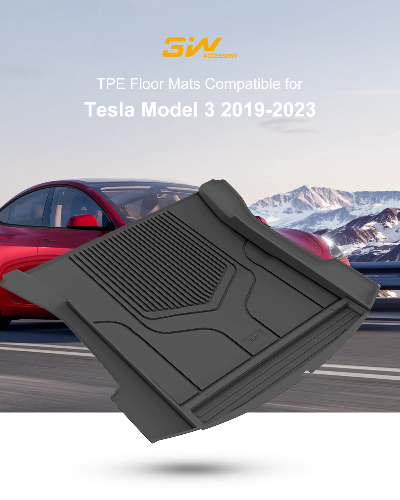 3W Cargo Liner for Tesla Model 3 - Custom Fit Front & Rear Trunk Liners, All Weather, Black