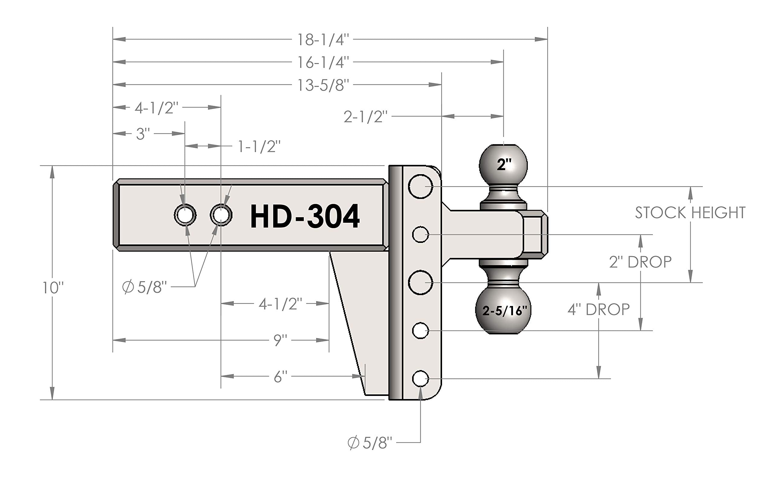 Bulletproof Hitches 3.0'' Adjustable Heavy Duty Trailer Hitch (22,000Lb Rating) - 4'' Drop/Rise Trailer Hitch With 2'' & 2-5/16'