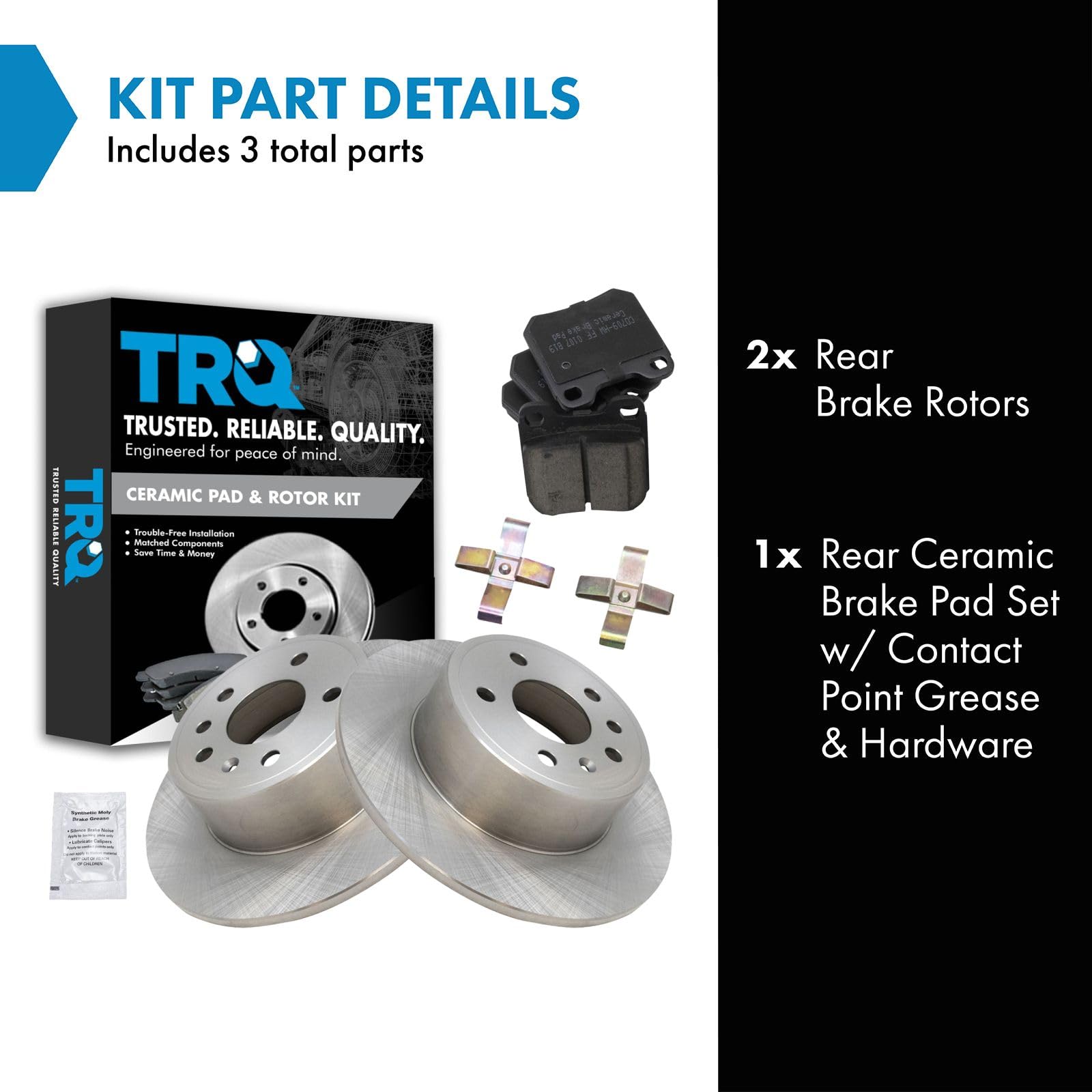 TRQ Rear Brake Pad & Rotor Kit Brake Pads Brake Rotor Ceramic Compatible with 1999-2002 Saab 9-3 1997-1998 900 2001-2002 Saturn