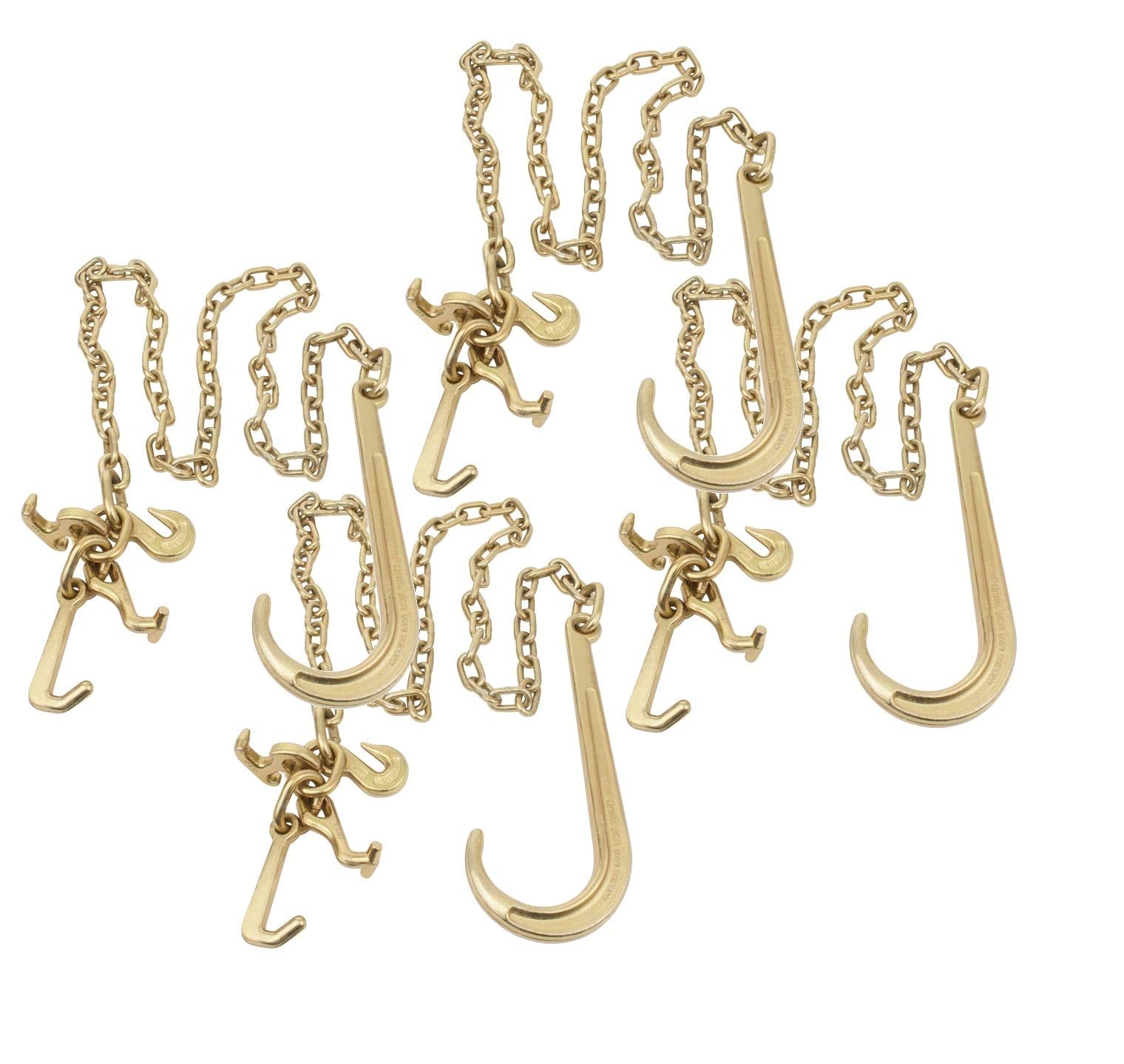 Mytee Products 4 Pack 5/16'' X6' Leg G70 15'' Long Shank J Hook Tow Chain W/Rtj Cluster Hook & Grab Hook - 4700 Lbs Wll Heavy Du
