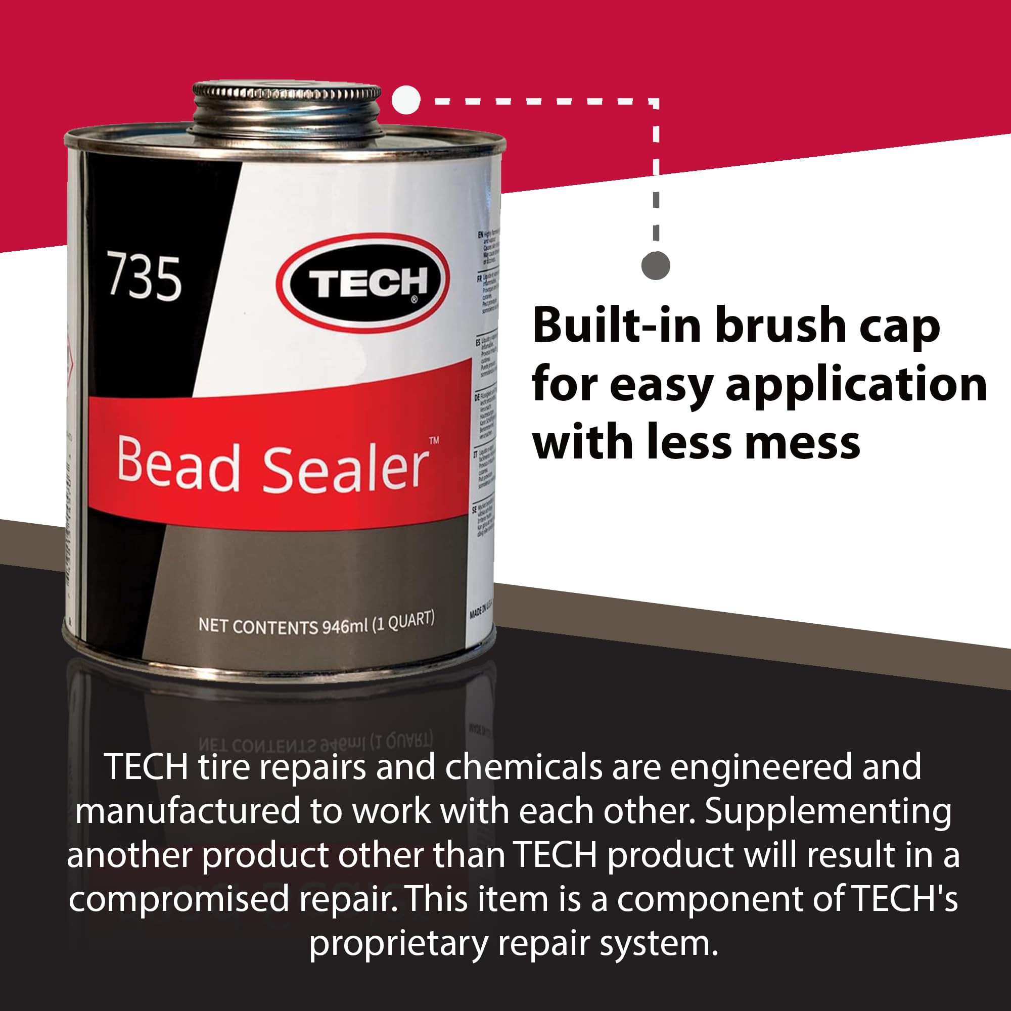 TECH Tire Bead Sealer, 1 Quart - Leak Prevention for Tubeless Wheels, Fills Gaps and Stops Rim Edge Leaks