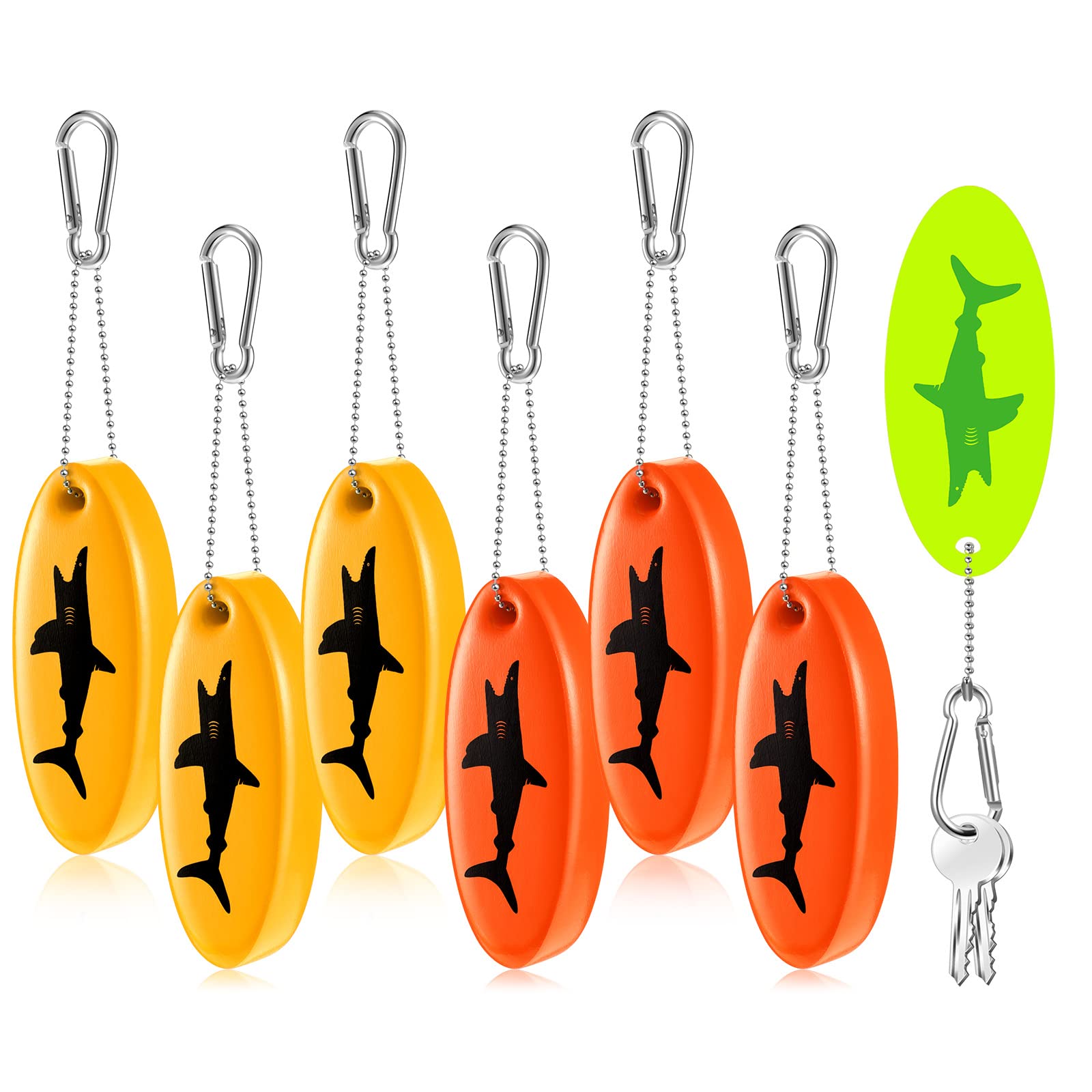 Herdear 6 Pcs Boat Key Floating Keychain Glow in the Dark Foam Floating Boat Key Ring Waterproof Oval Keychain for Fishing Surfi