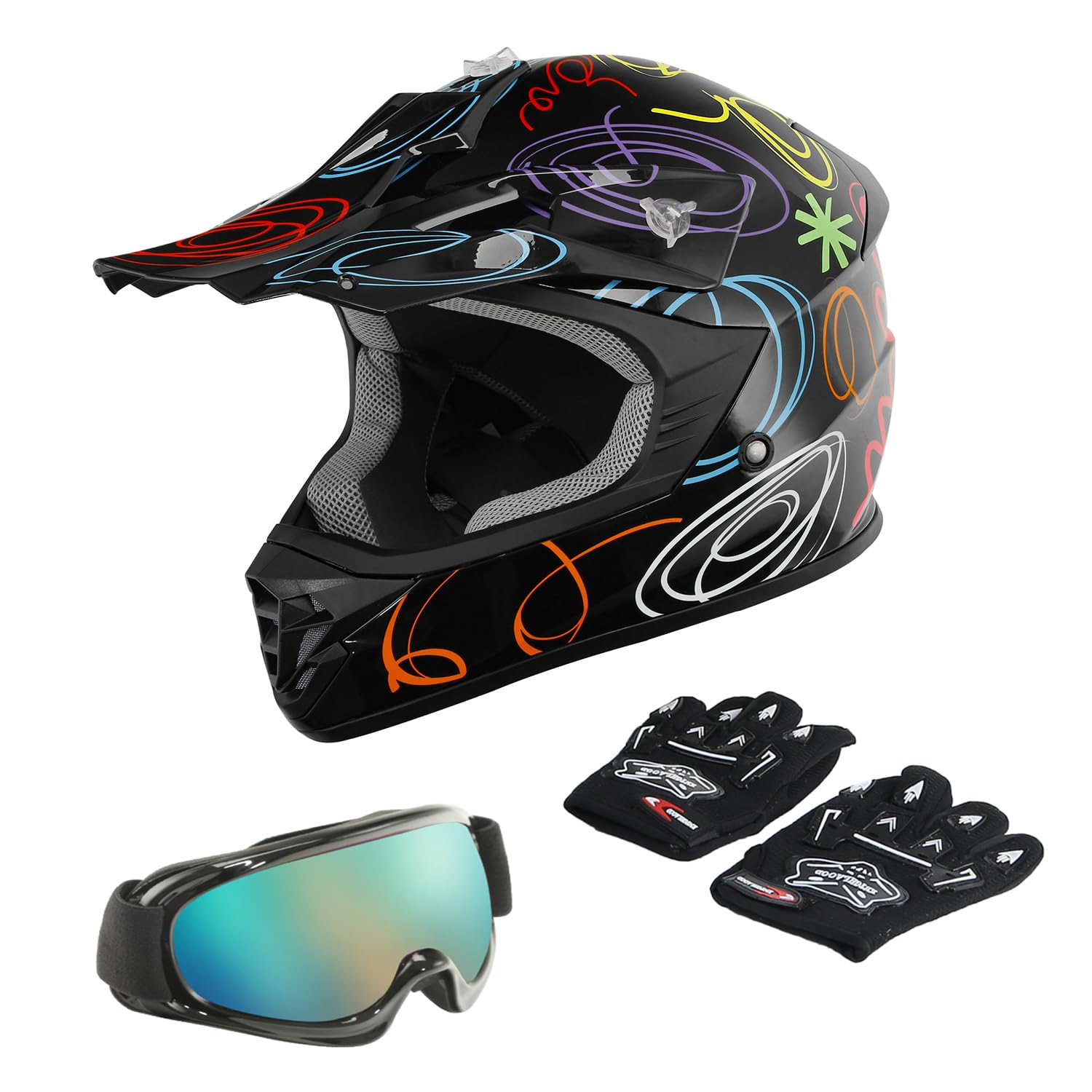 Tct-Motorparts Dot Youth Kids Motocross Atv Helmets Offroad Street Dirt Bike Go-Kart Bmx Mx Full Face Helmet Black W/Graffiti Me