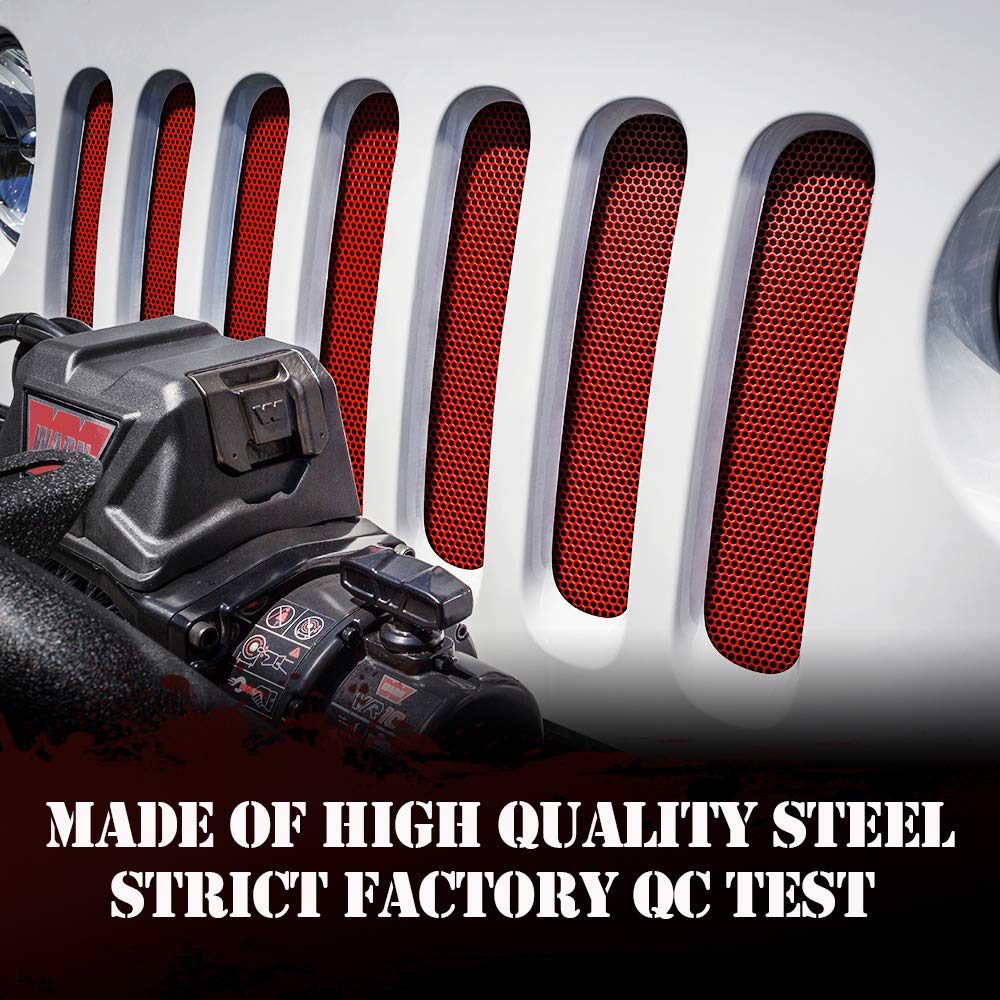 Xprite Red Aluminum Alloy Mesh Grill Inserts for 2007-2018 Jeep Wrangler JK, Model ZS-0001R, Original Front Hood Grille Grid