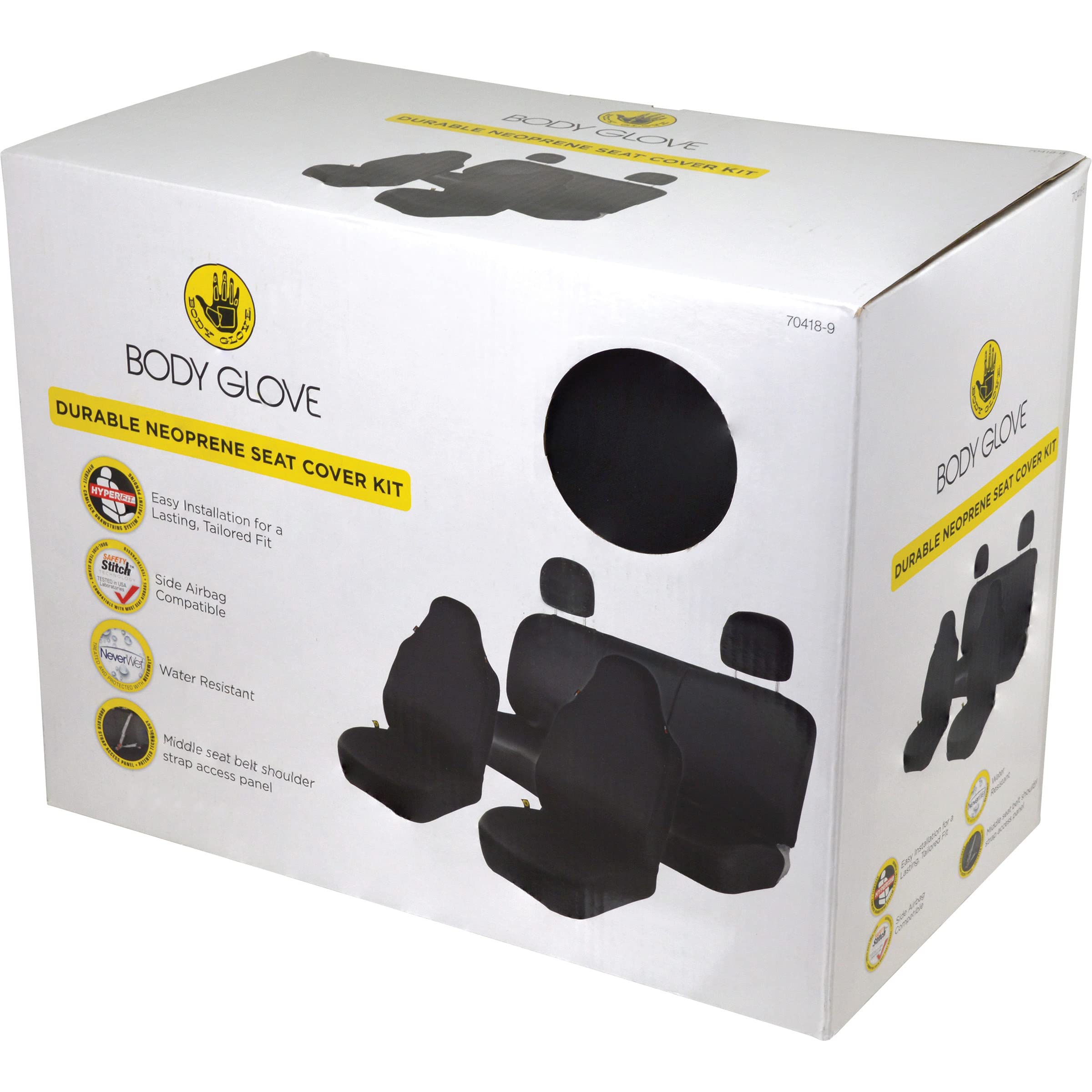 Body Glove Neoprene Seat Cover Kit, Universal Fit for Bucket & Bench Seats, Black, Model 22-1-70418-9, Easy Installation, One Size