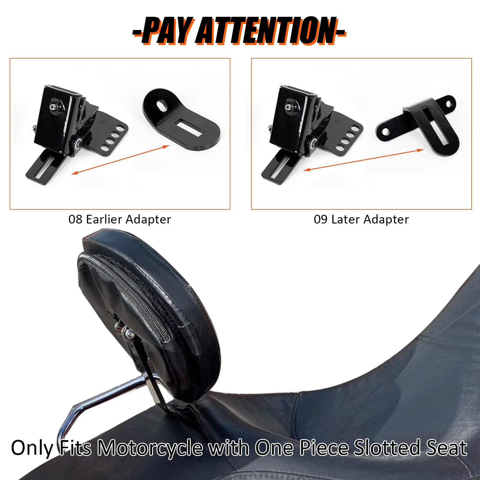 ECOTRIC Adjustable Driver Backrest Kit for Harley Touring 1988-2023, Removable Back Pocket, Medium, Black, Metal