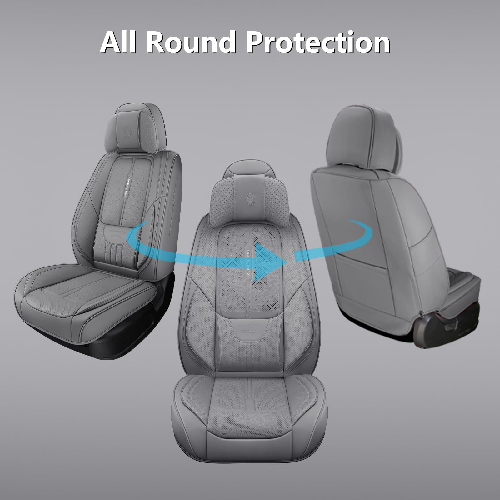 NS YOLO Full Coverage Faux Leather Car Seat Covers, Front Pair, Grey, Model MJ01 for Cars, SUVs, and Trucks