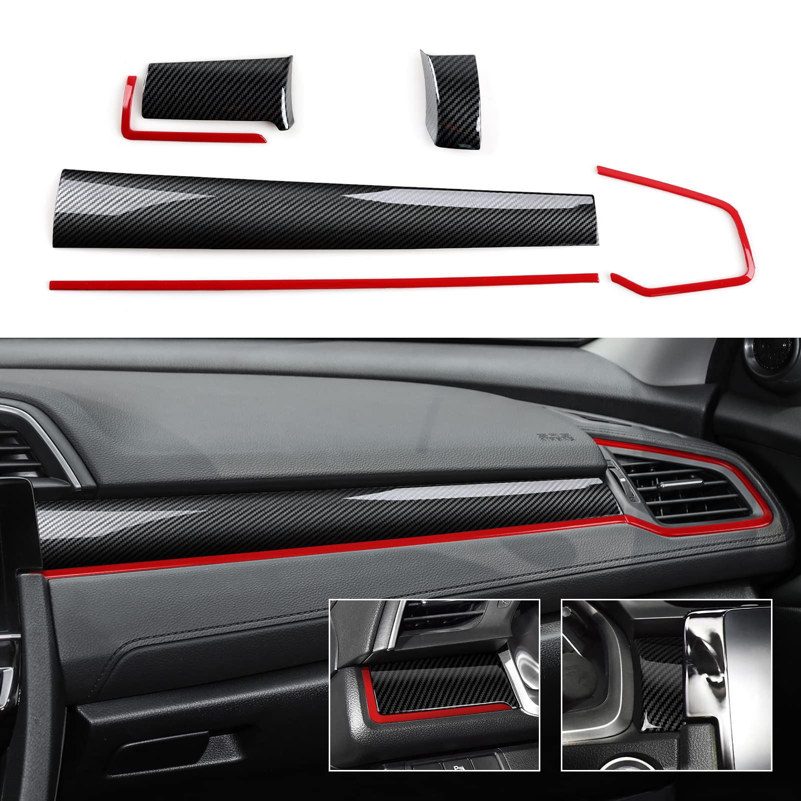 Brmyl Car Dashboard Panel Cover Decals For 2016-2021 Honda Civic 10Th Gen Accessories Abs Carbon Fiber Stickers, Not For Sport/H