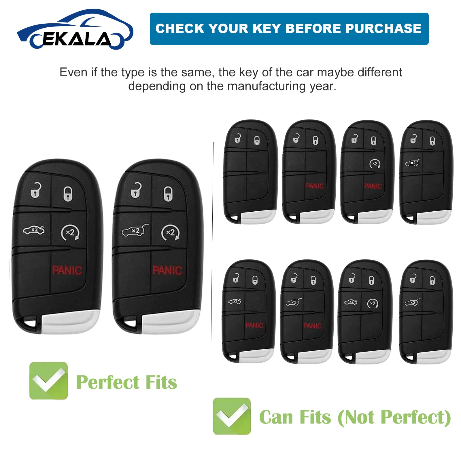EKALA for Key Fob Cover with Leather Key Fob Keychain, 5 Buttons Soft TPU Keys Shells White Key Fob Cover Compatible with Grand