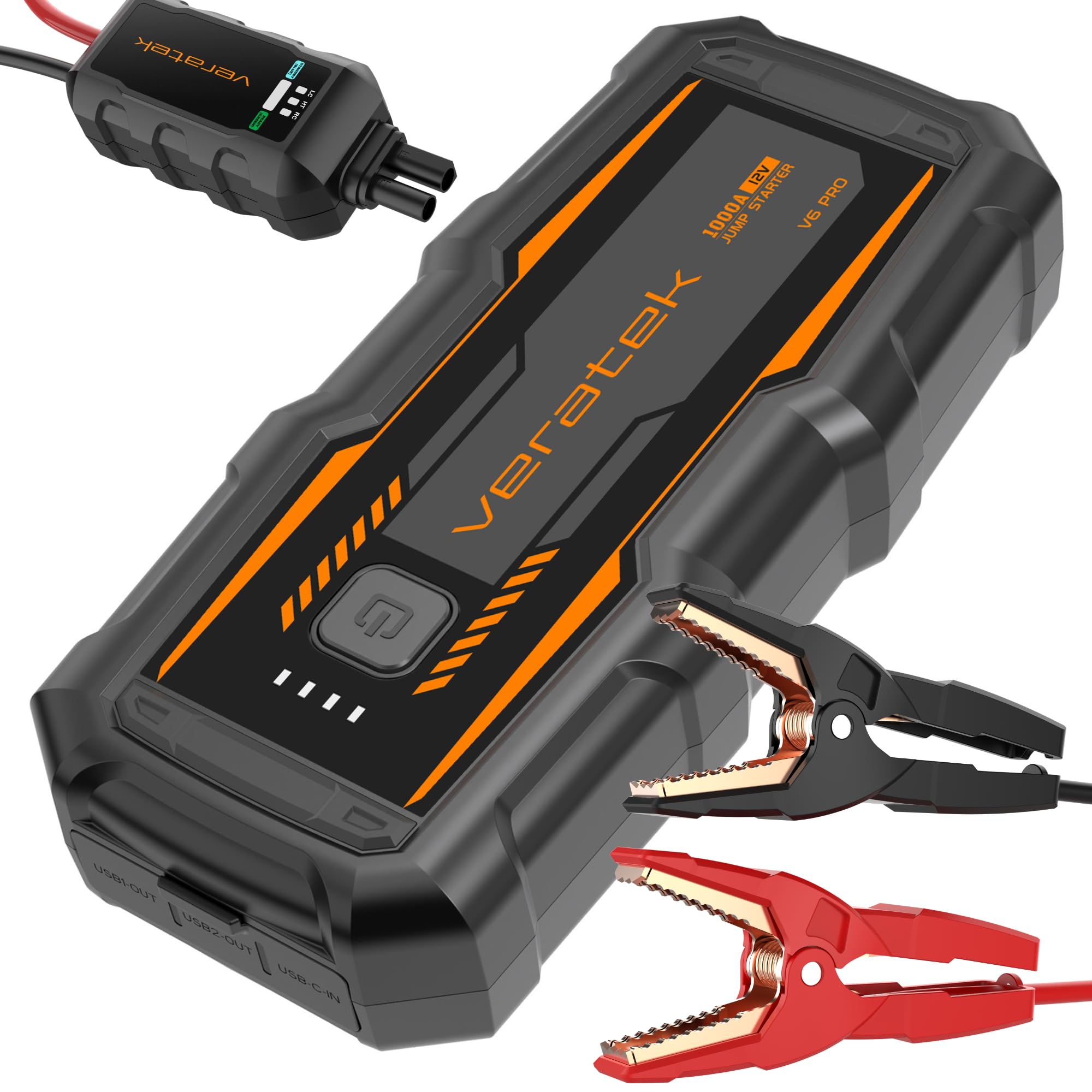 ReelCharge - Veratek V6 Pro 1000A Car Battery Jump Starter Portable (6.0L Gas & 3.0L Diesel) - 12V Lithium Battery Booster Pack 