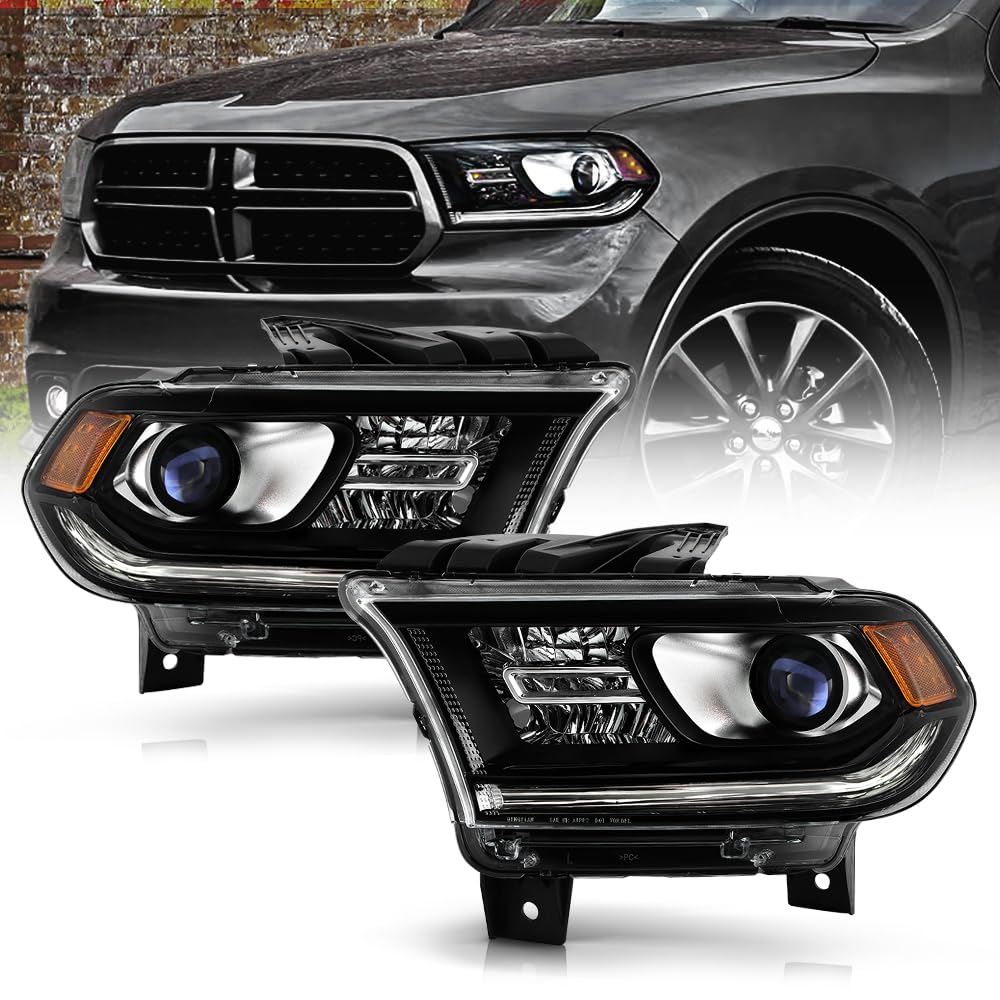KEEKPO - For 2014-2017 Dodge Durango Black Housing Halogen w/o LED DRL Projector Headlights Headliamps Pair Left+Right