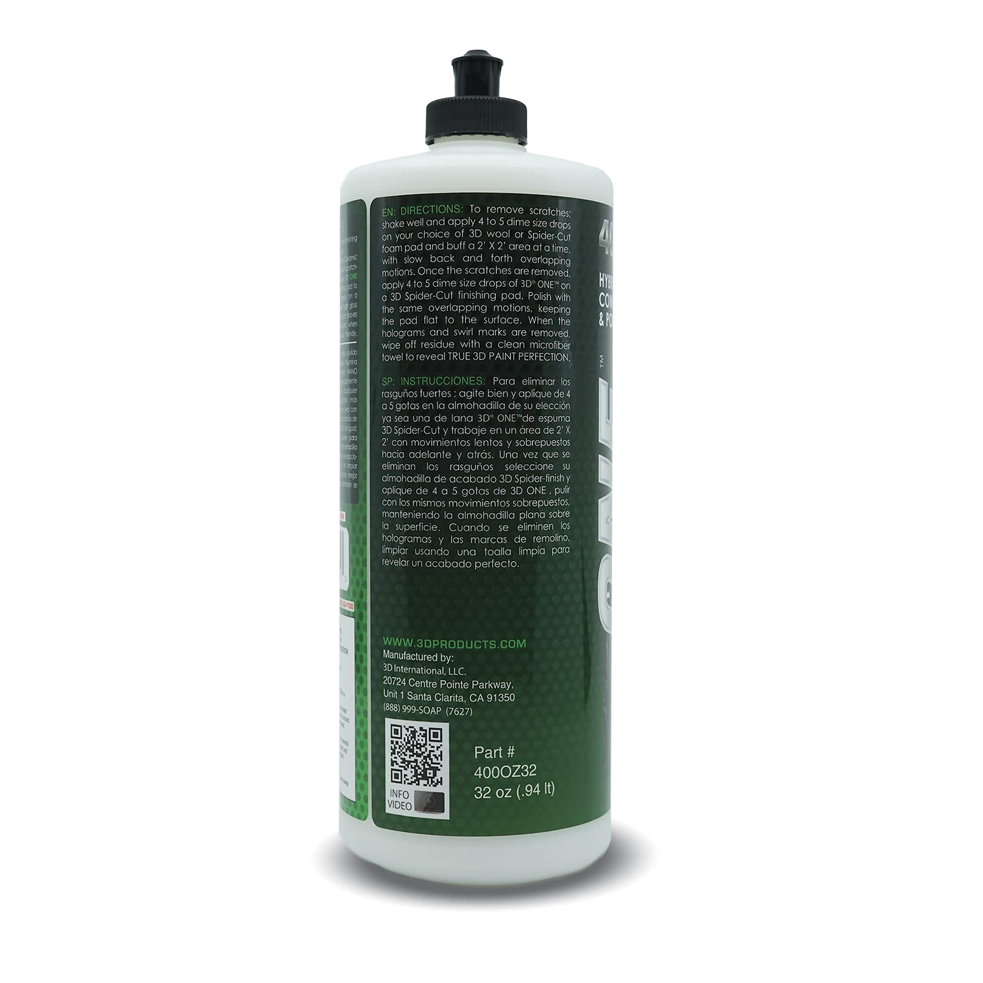 3D One Car Scratch & Swirl Remover - Rubbing Compound & Finishing Polish - Buffing Compound Swirl Remover - True Car Paint Correction 32Oz.
