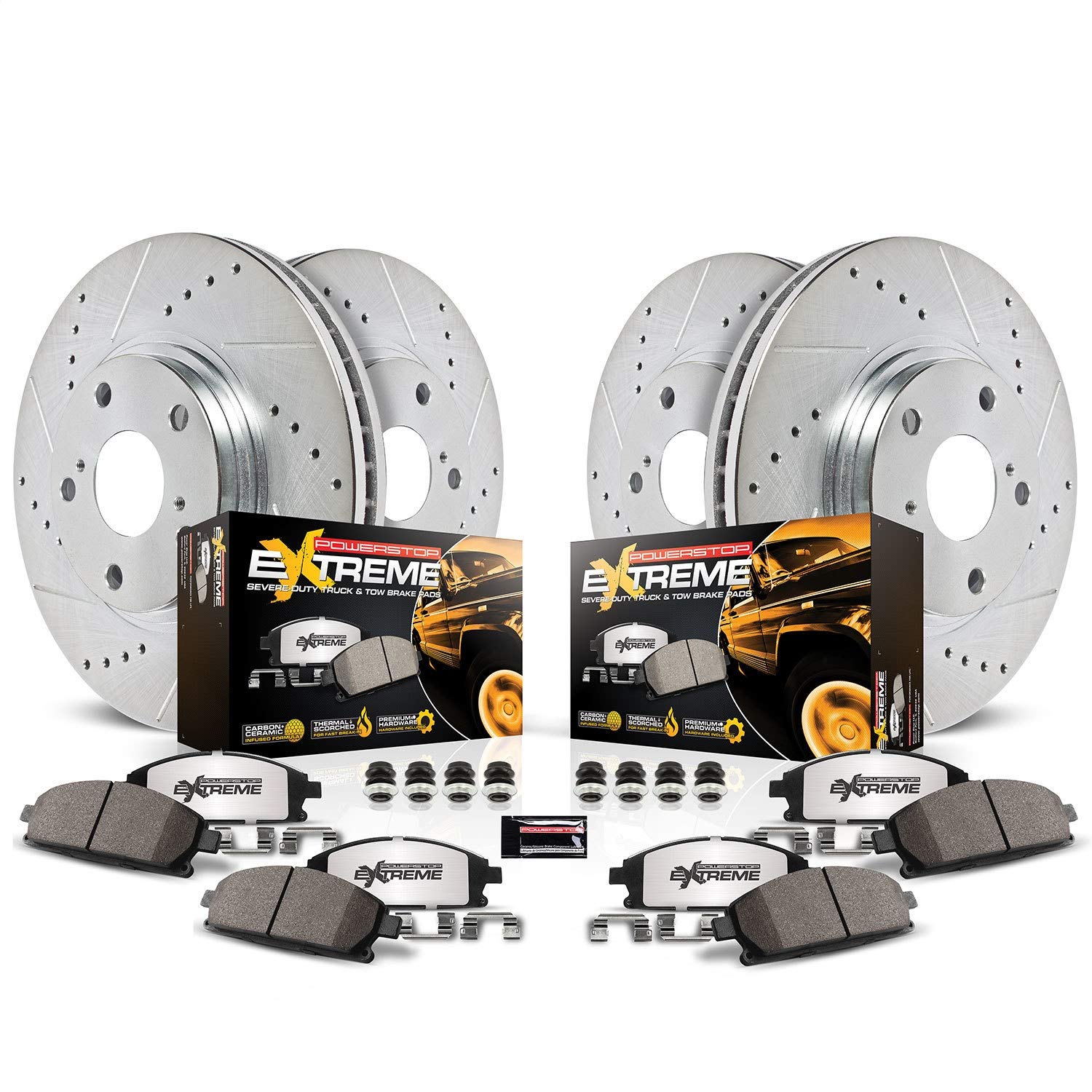 Power Stop K6405-36 Front And Rear Z36 Truck & Tow Brake Kit, Carbon Fiber Ceramic Brake Pads And Drilled/Slotted Brake Rotors