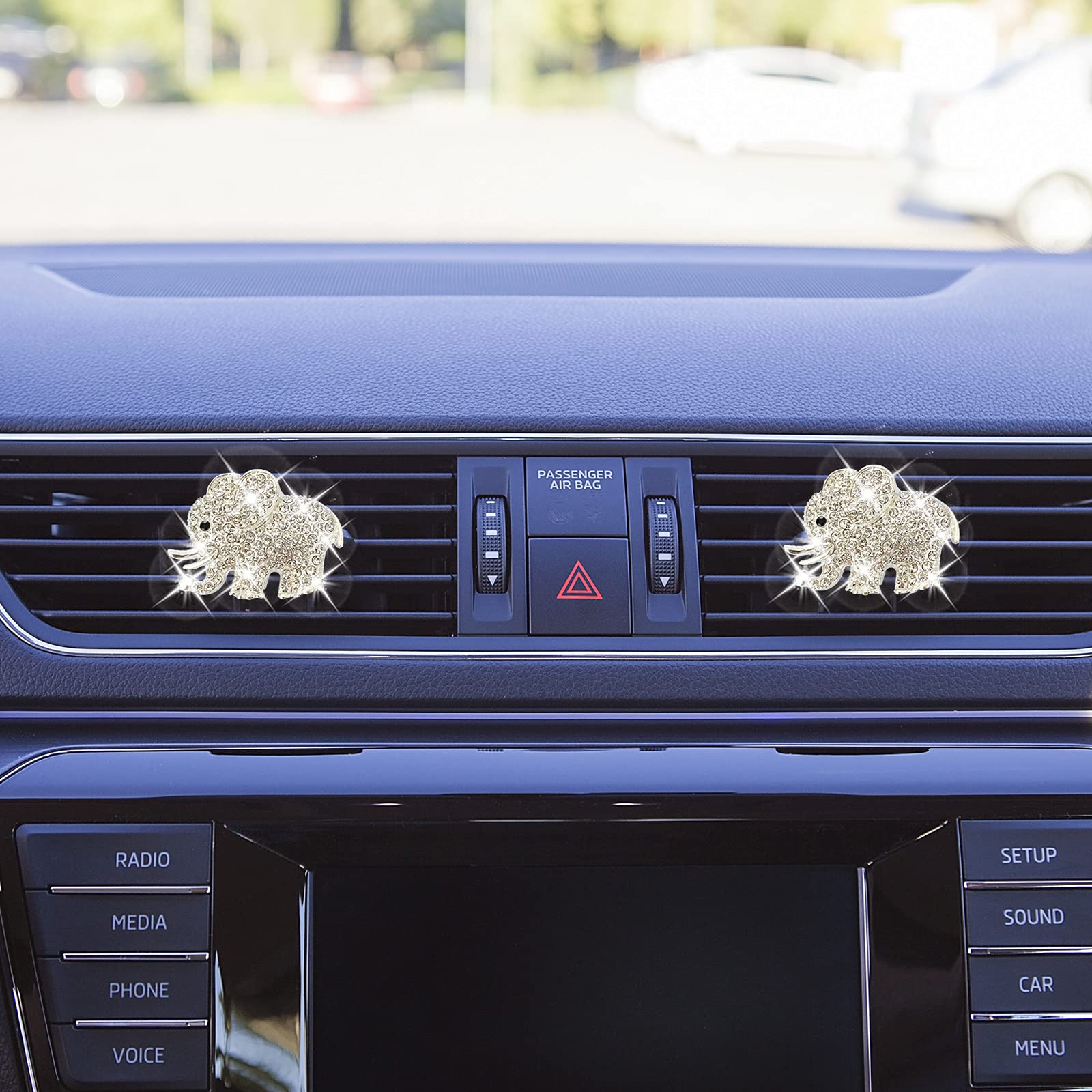 Aeeix Auto Diamond Elephant Air Conditioning Outlet Clip, Bling Accessories, Interior Decoration Charm, Cute Car Decor (Silver)