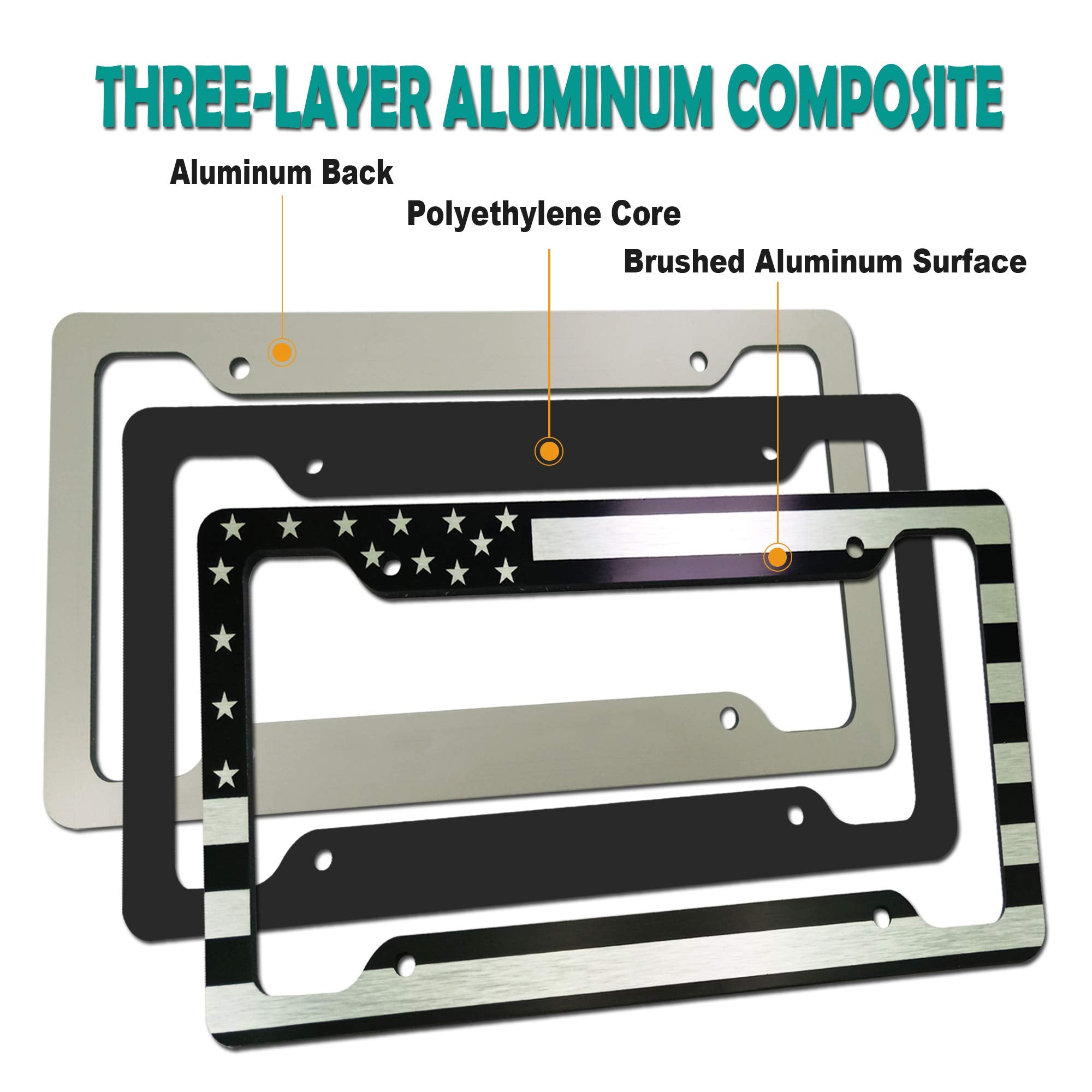 Tuersan American Flag License Plate Frame Patriotic Usa Flag Car Tag Cover, Rust Rattle Proof Aluminum Holder With Mounting Hard