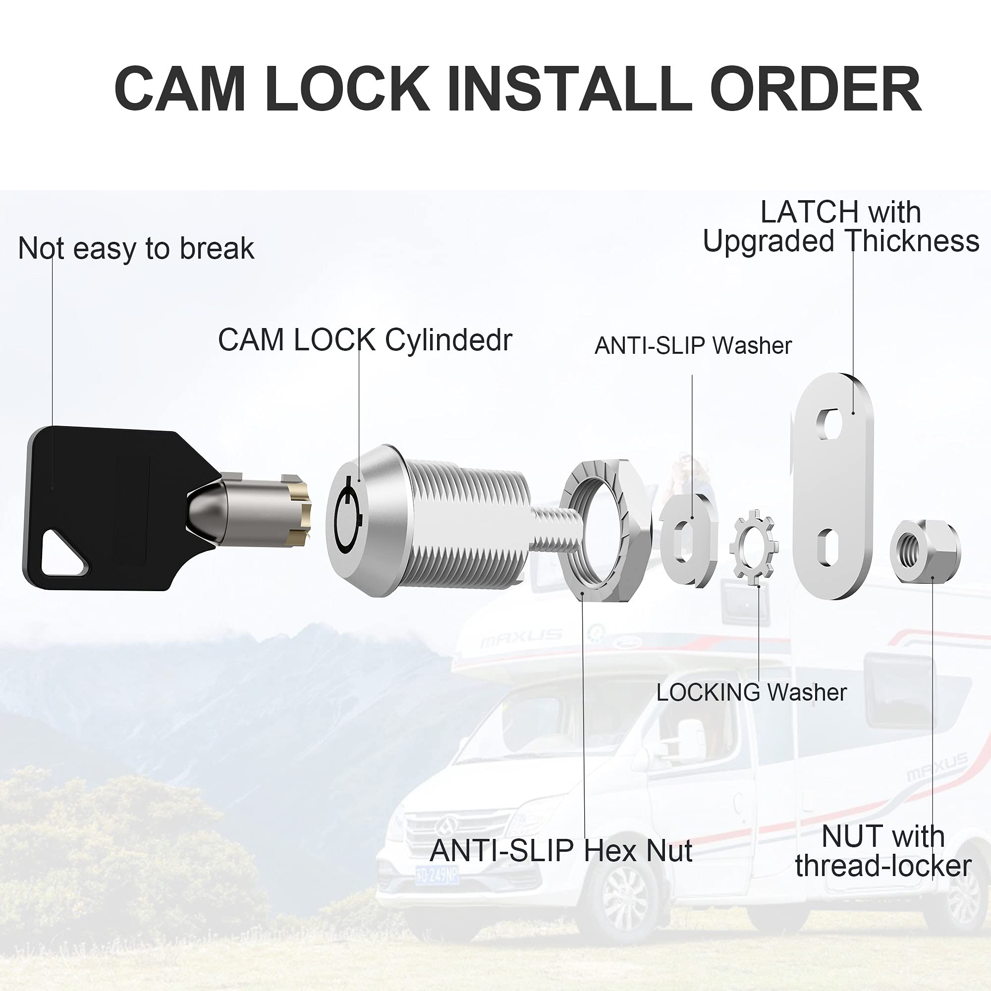 BOZXYE Cabinet Locks with Keys, 5/8" Tubular Cam Lock, Zinc Alloy, Keyed Alike, Silver, 1 Pack